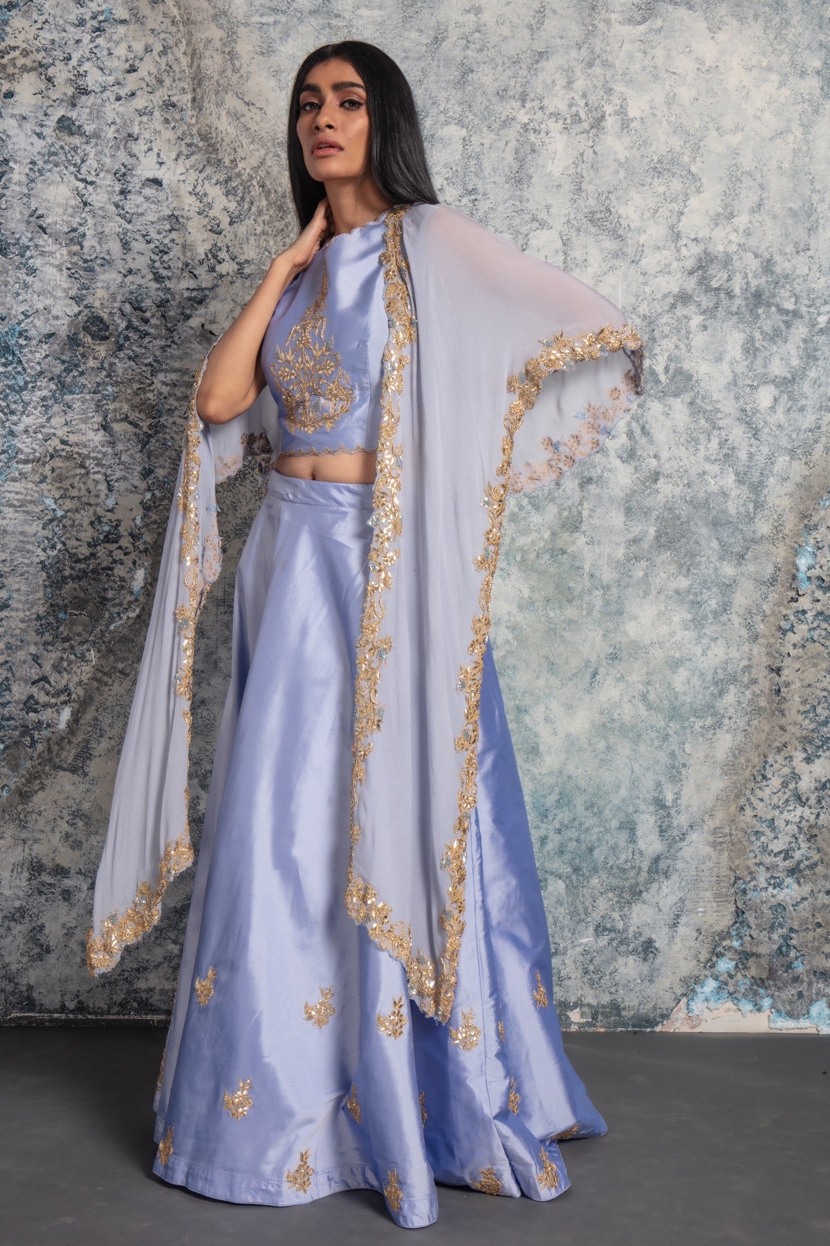 Sea Mist Lehenga Choli with Cape dupatta