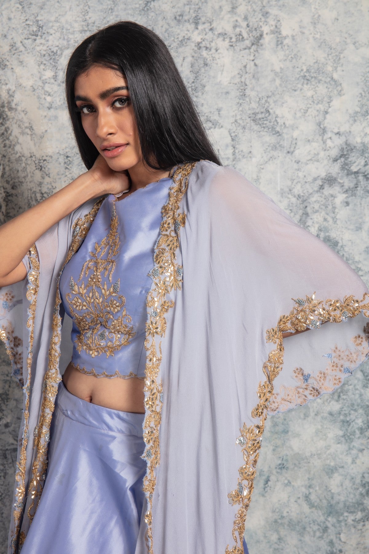 Sea Mist Lehenga Choli with Cape dupatta