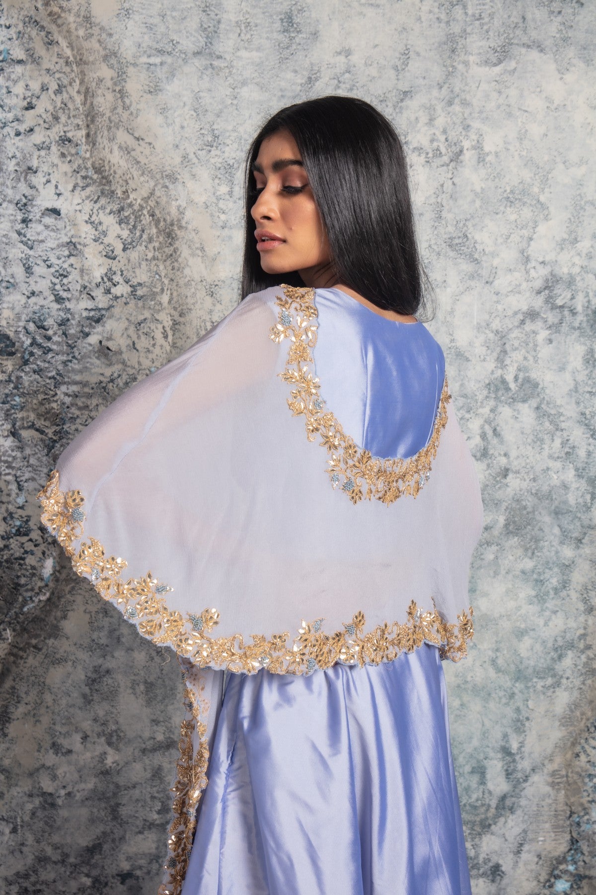 Sea Mist Lehenga Choli with Cape dupatta