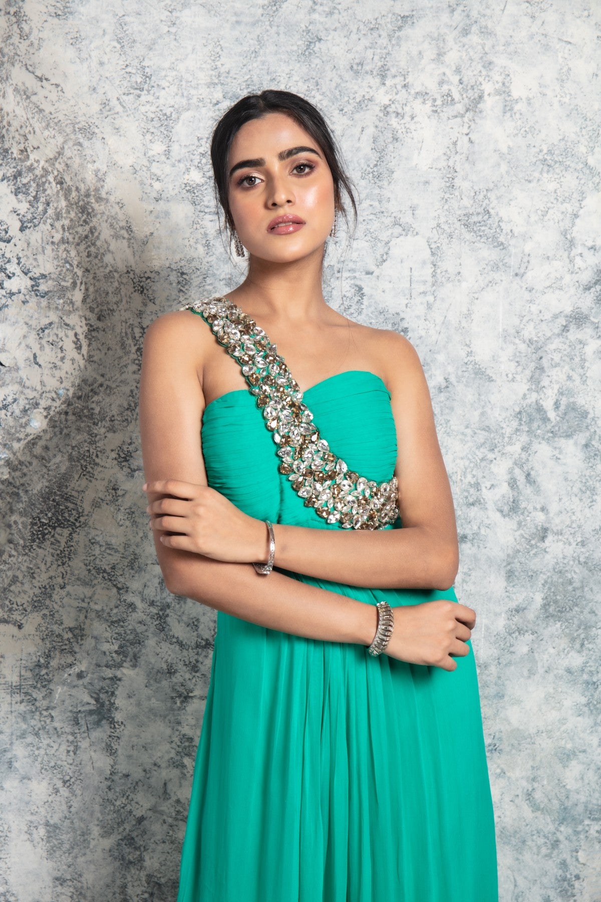 Sea Green Embellished one shoulder Gown