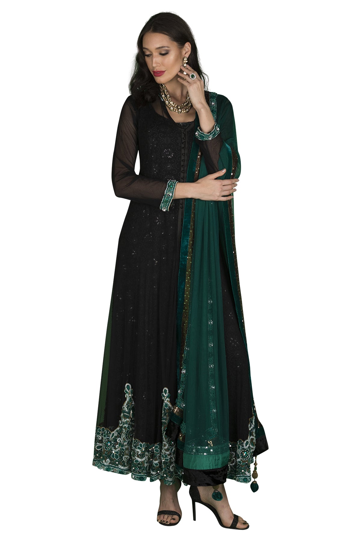 Black and emerald green anarkali set TheStylease.com Black and emerald green anarkali set TheStylease.com