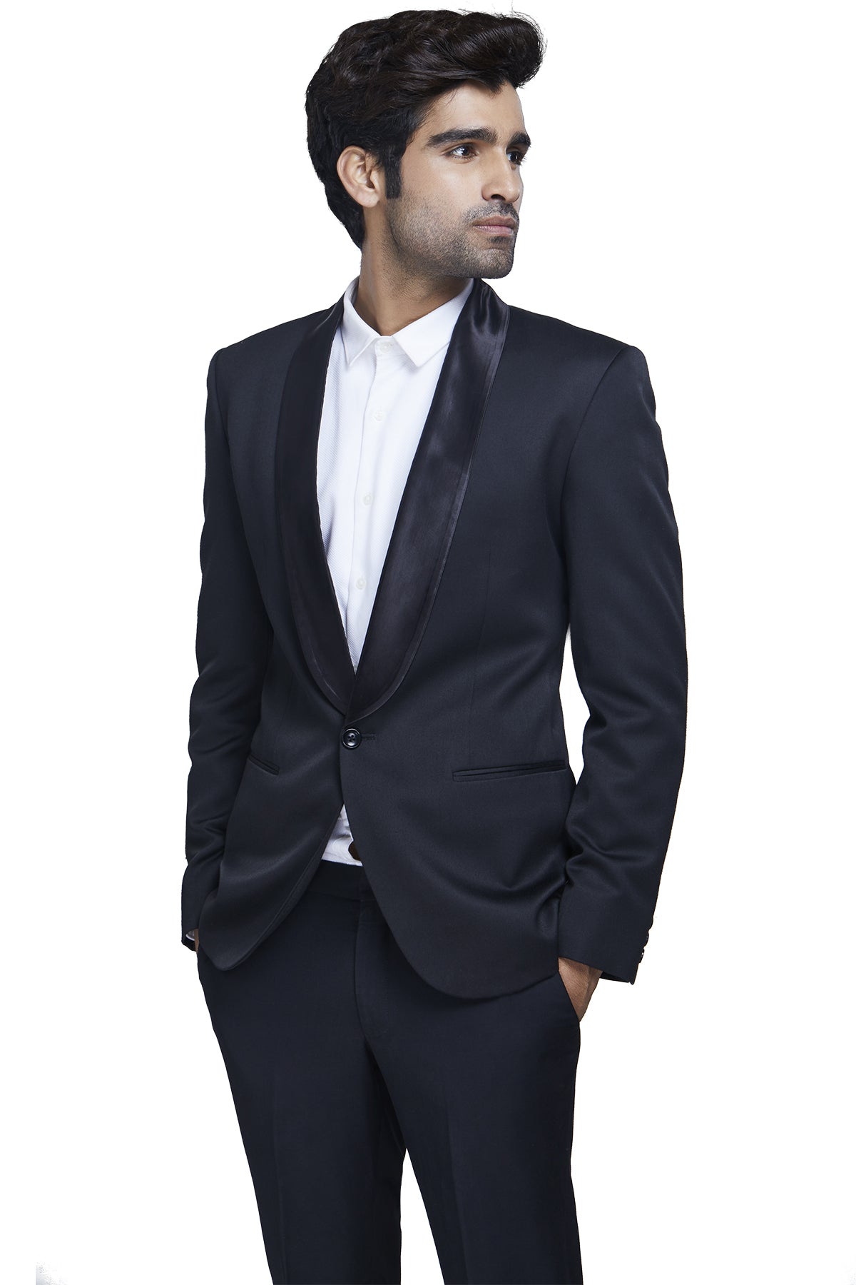 Black dinner suit with satin rounded lapels