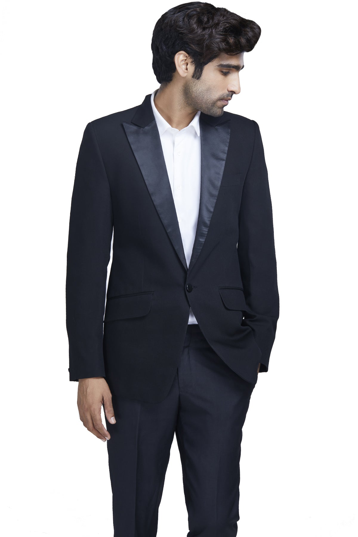Black suit with pointed lapels