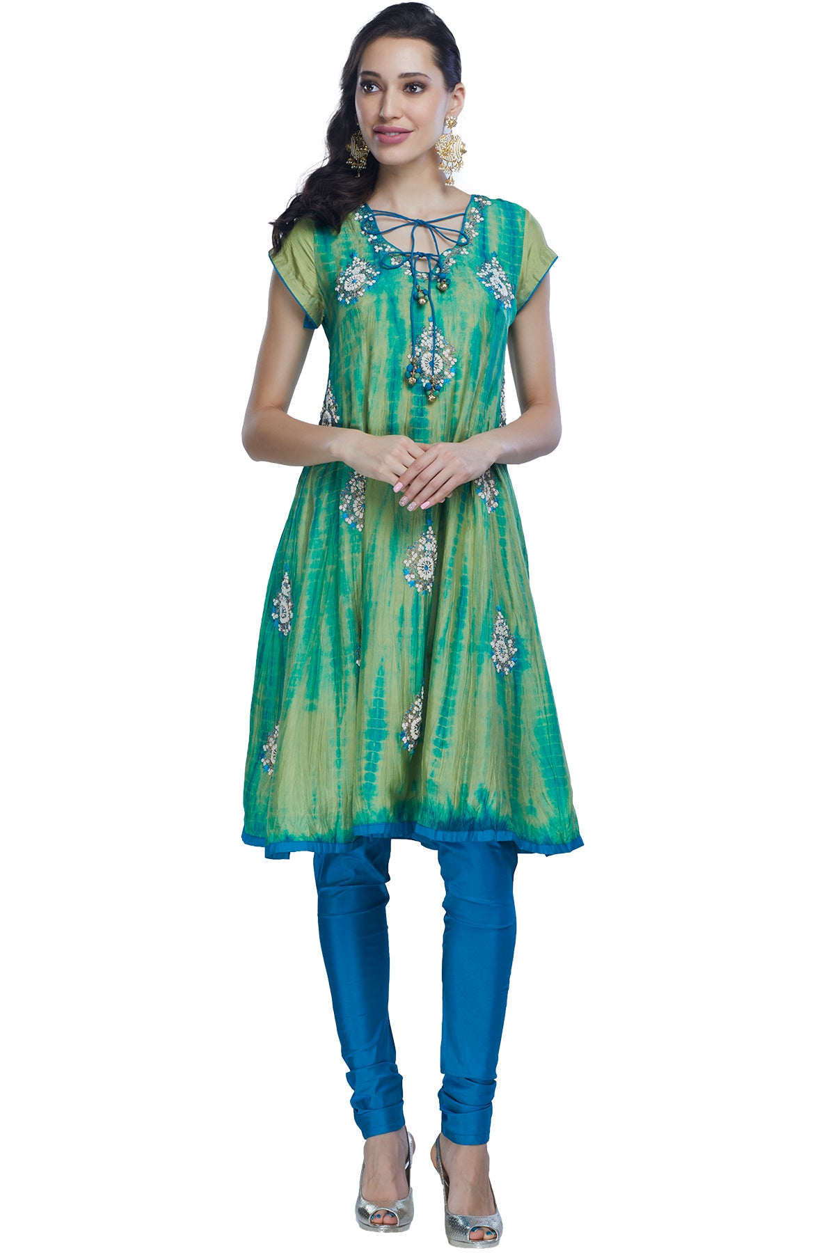 Blue green tie dye kurta set