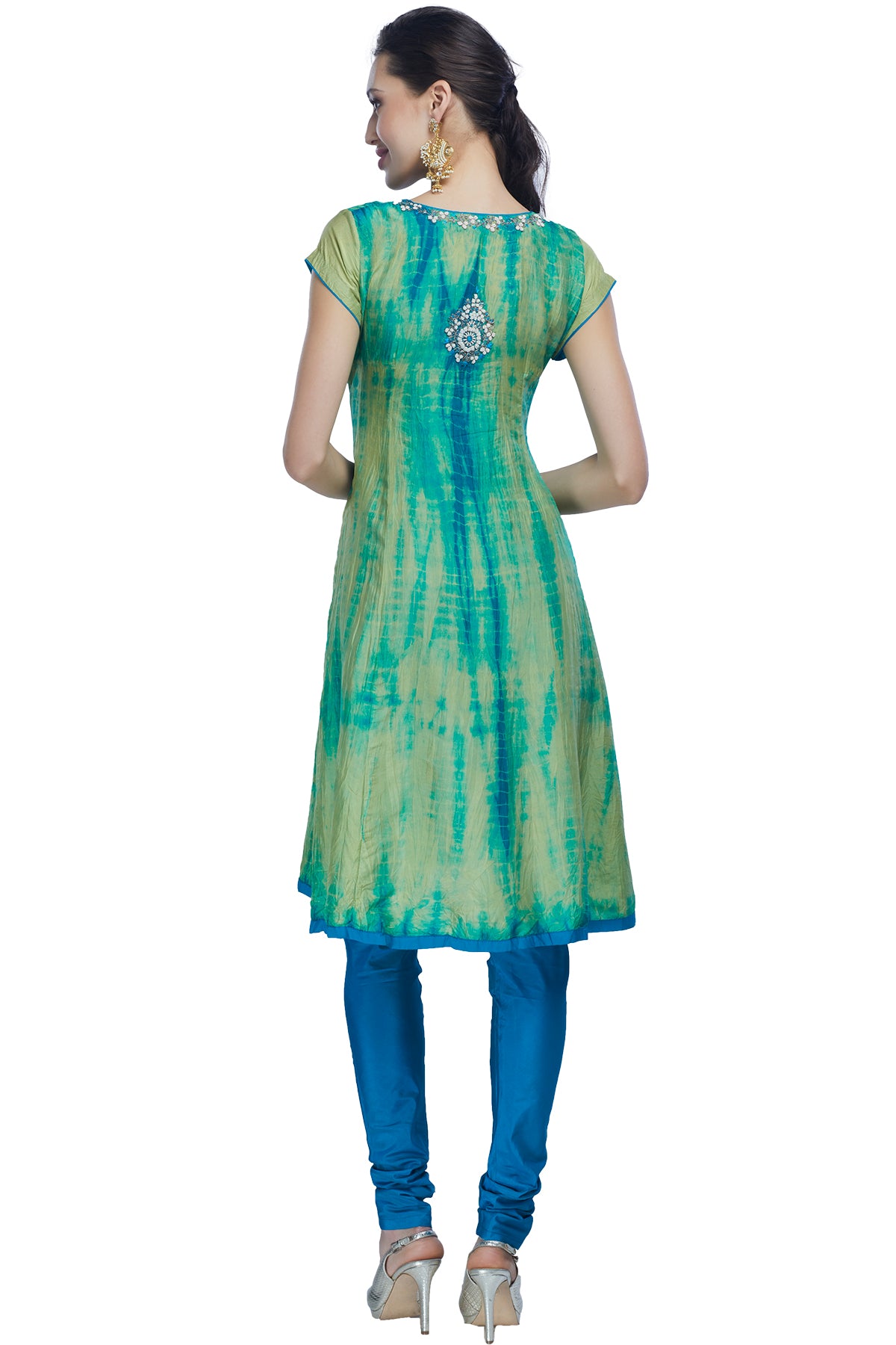 Blue green tie dye kurta set