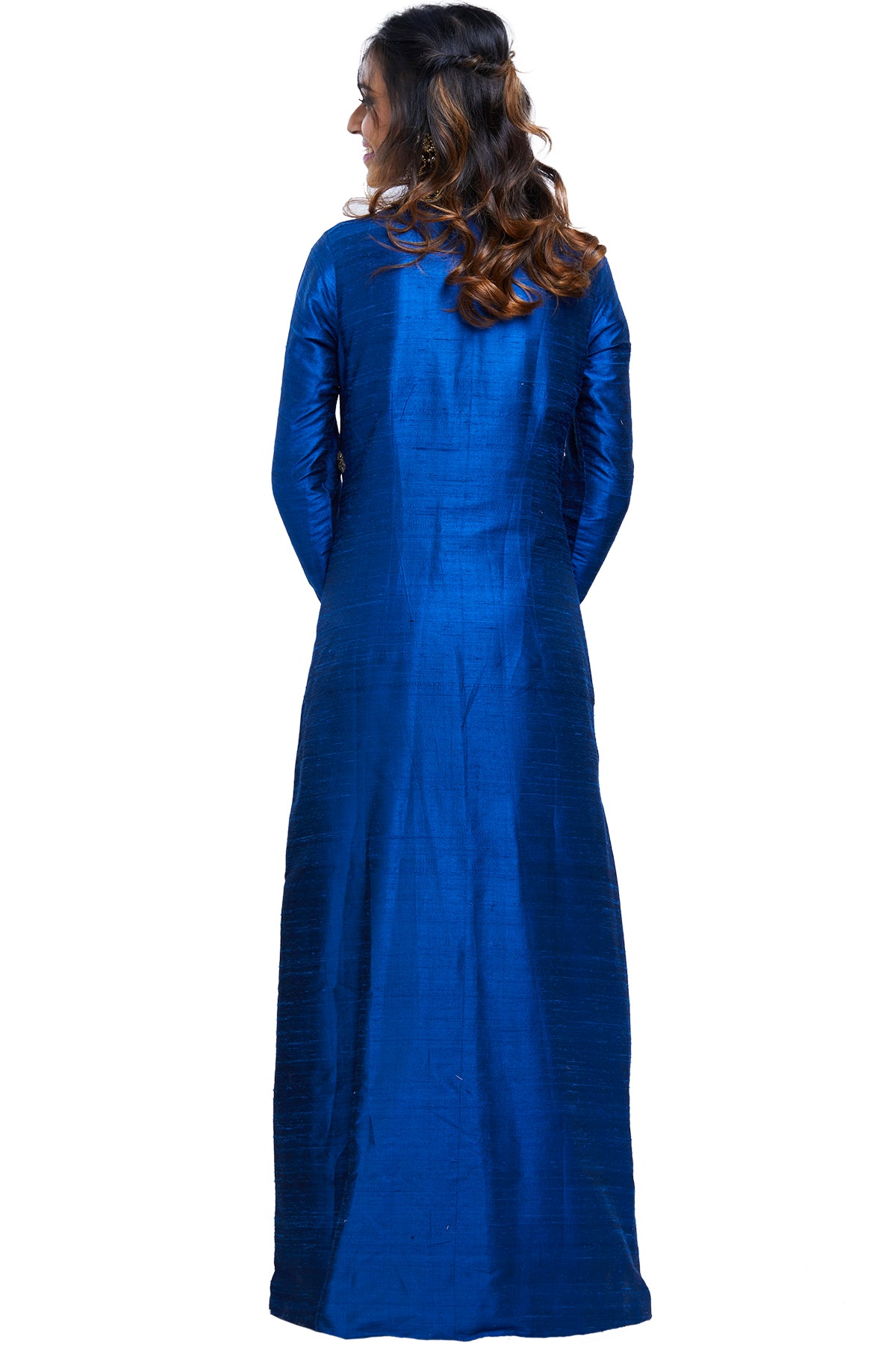 Blue Jacket on Green Anarkali Gown