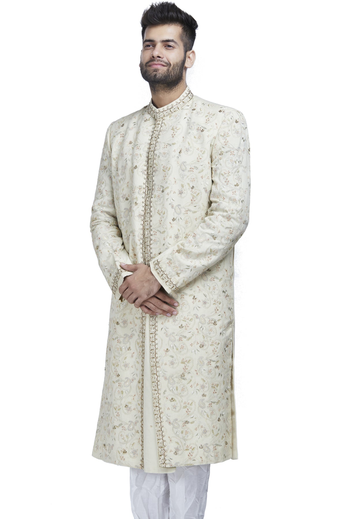 Cream Embroidered Sherwani