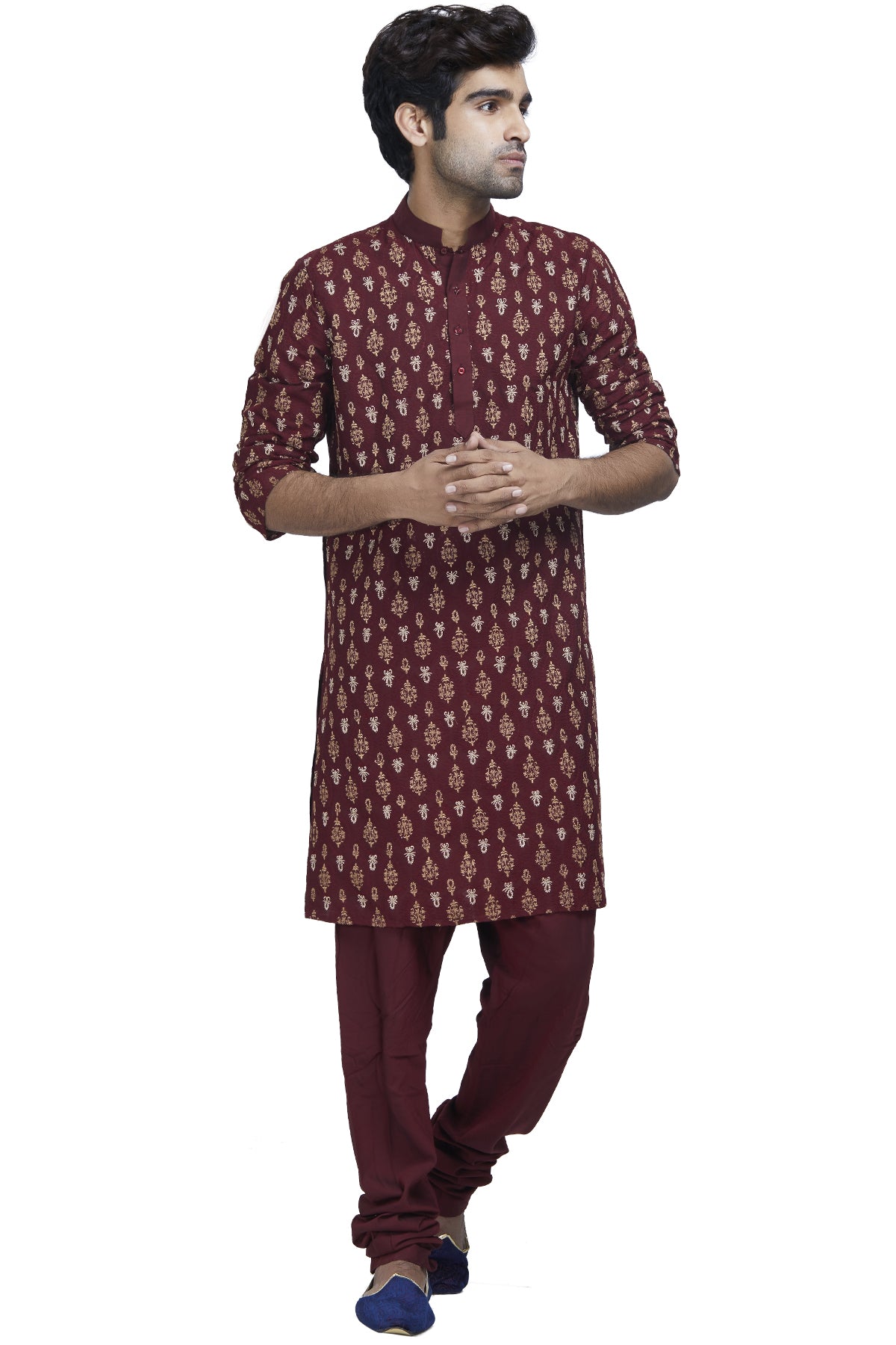Maroon And Gold Kurta Set