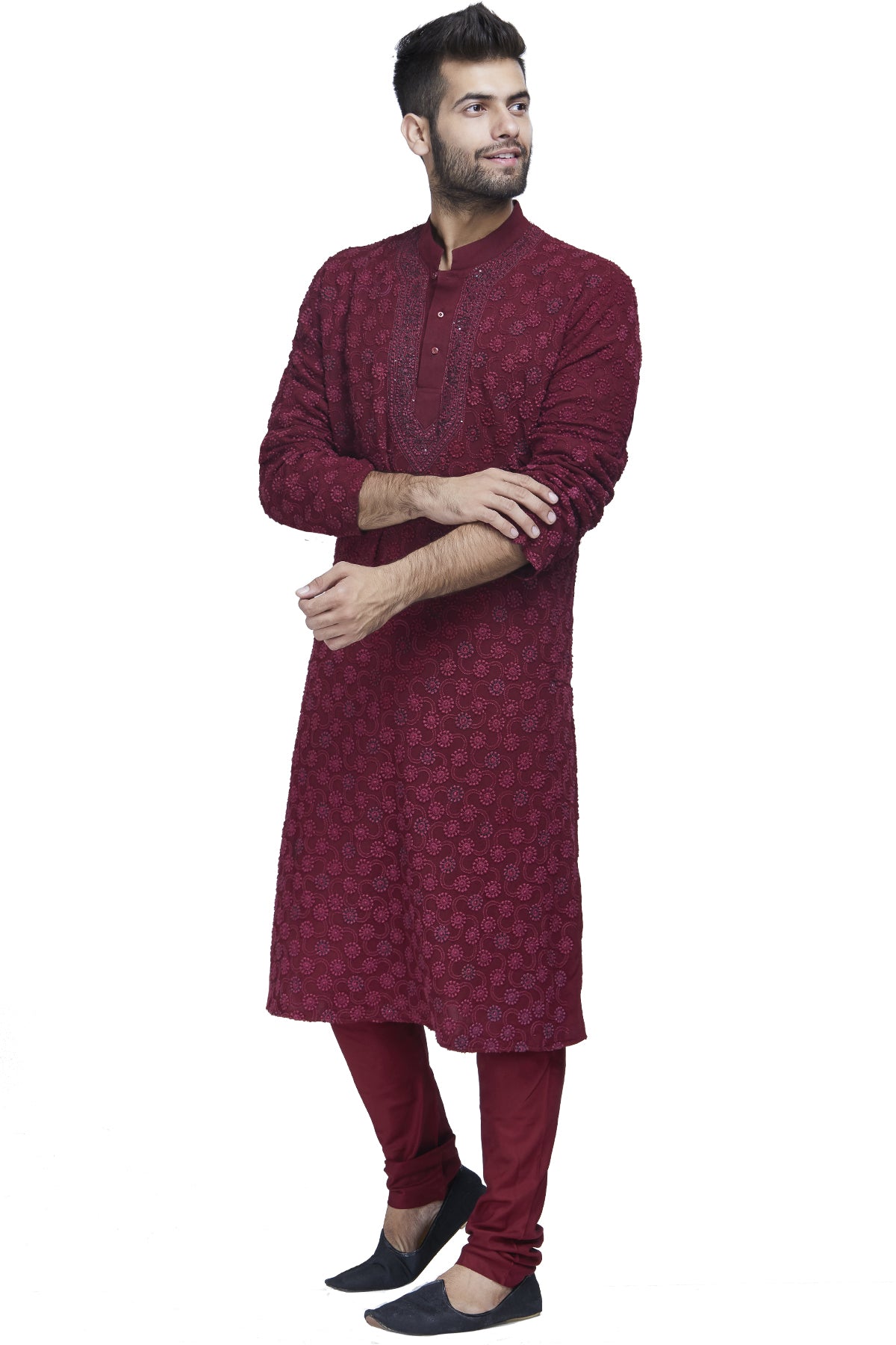 Embroidered maroon kurta set