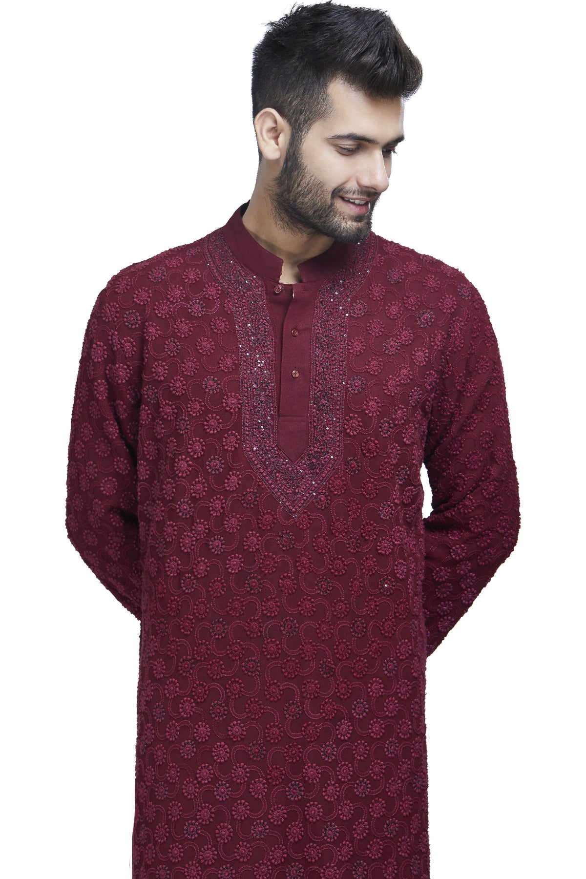 Embroidered maroon kurta set