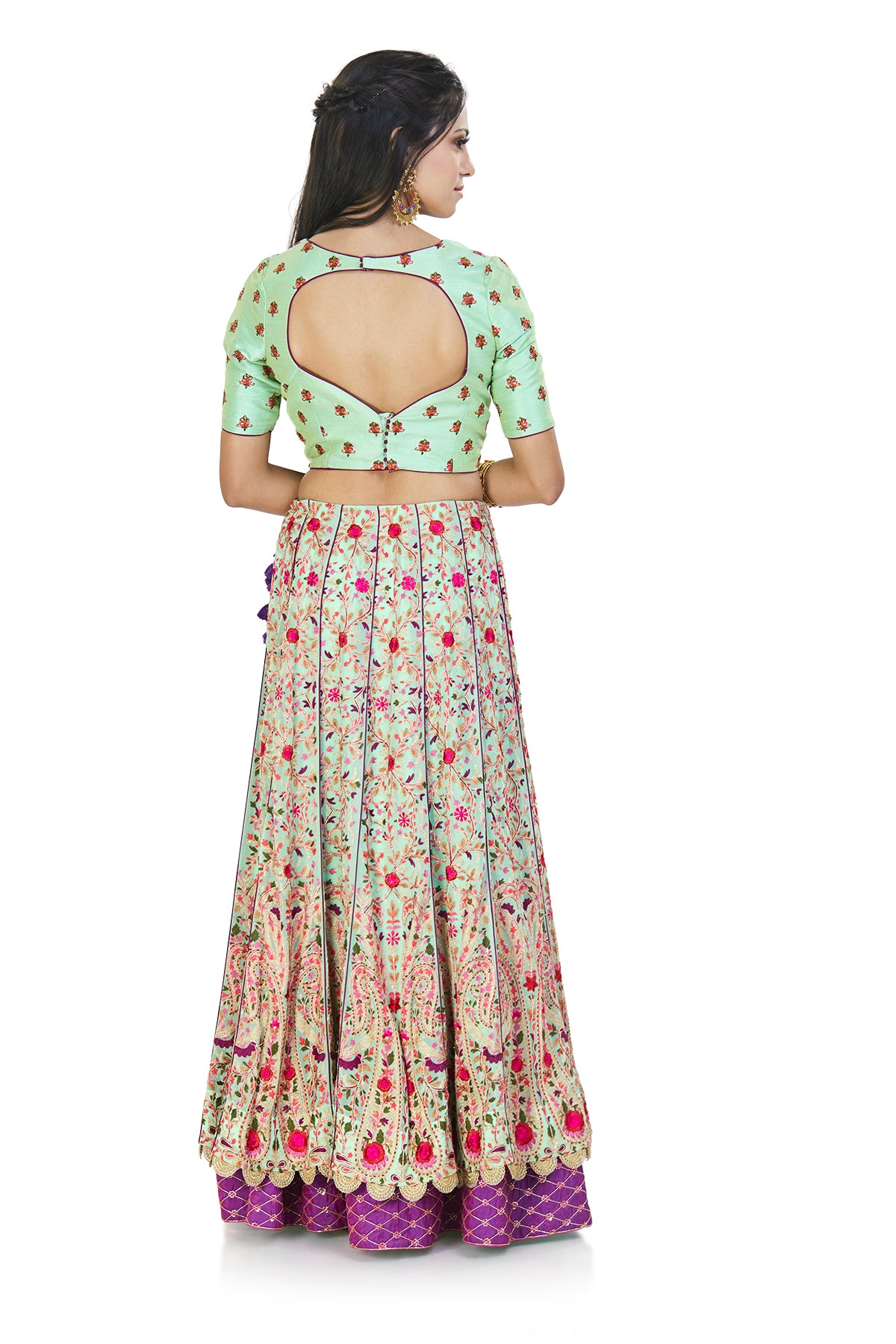 Mint green & purple embroidered lehenga