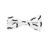 Wear the ultimate swag tag with this unconventional bow tie featuring multiple moustache motifs on a white base. Add an element of quirkiness and fun to your outfit, with this piece.