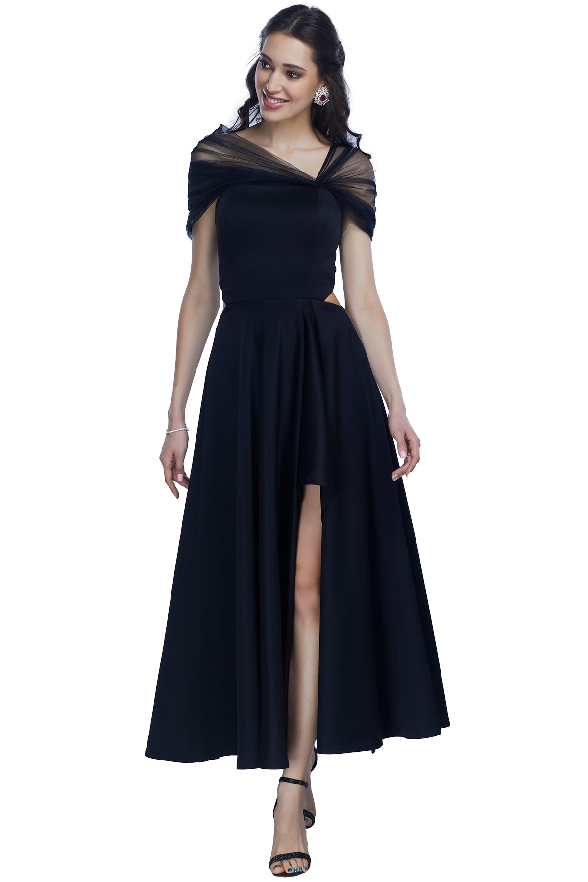 Black high slit gown