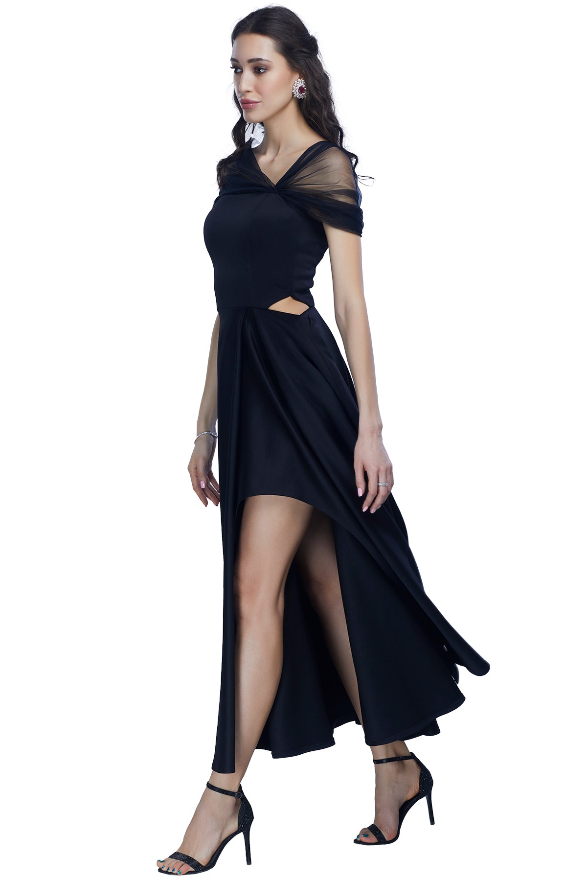 Black high slit gown