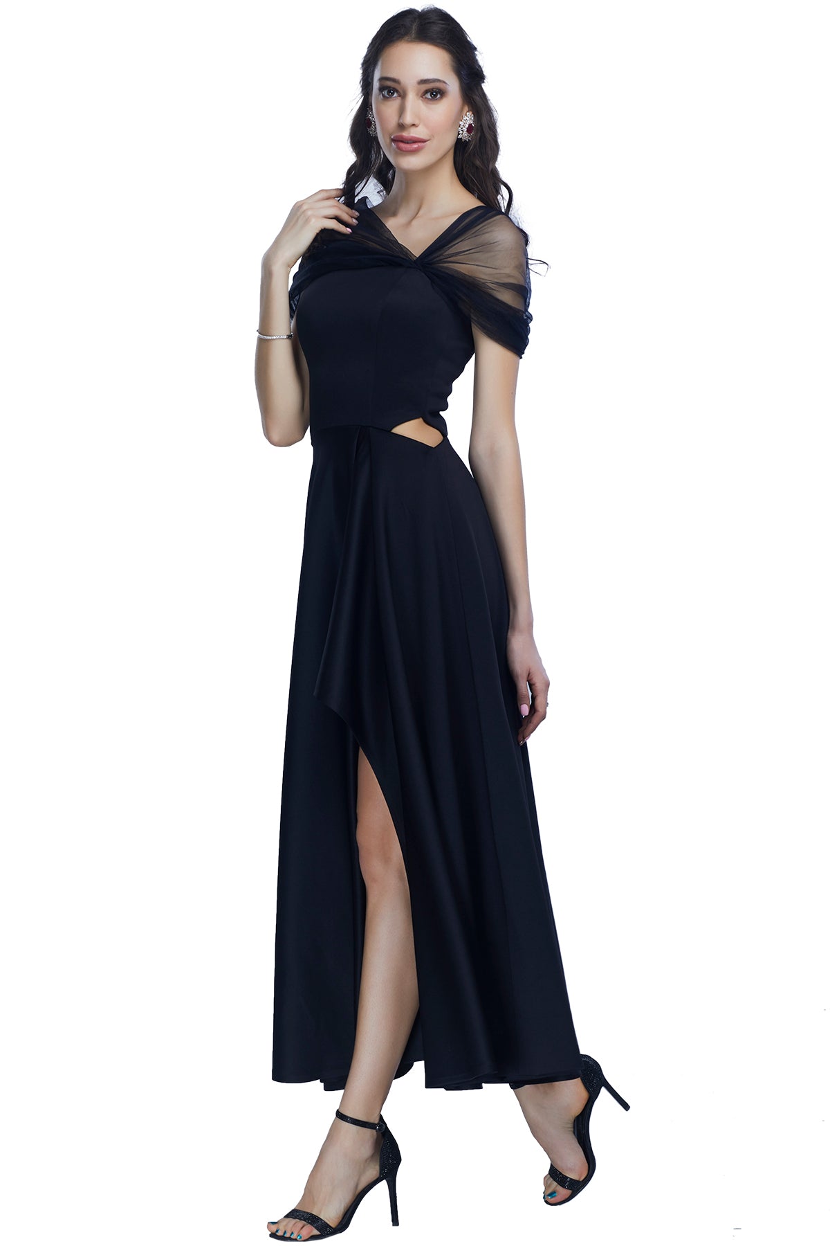 Black high slit gown