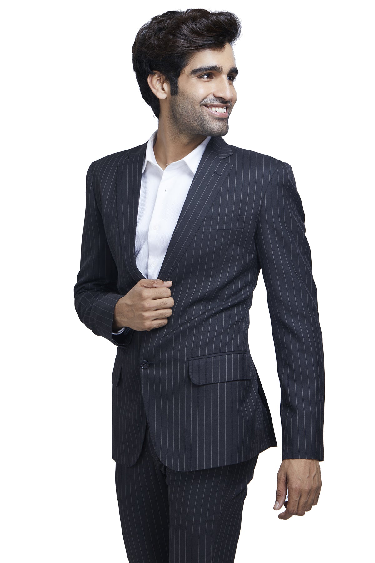 Black wide striped suit