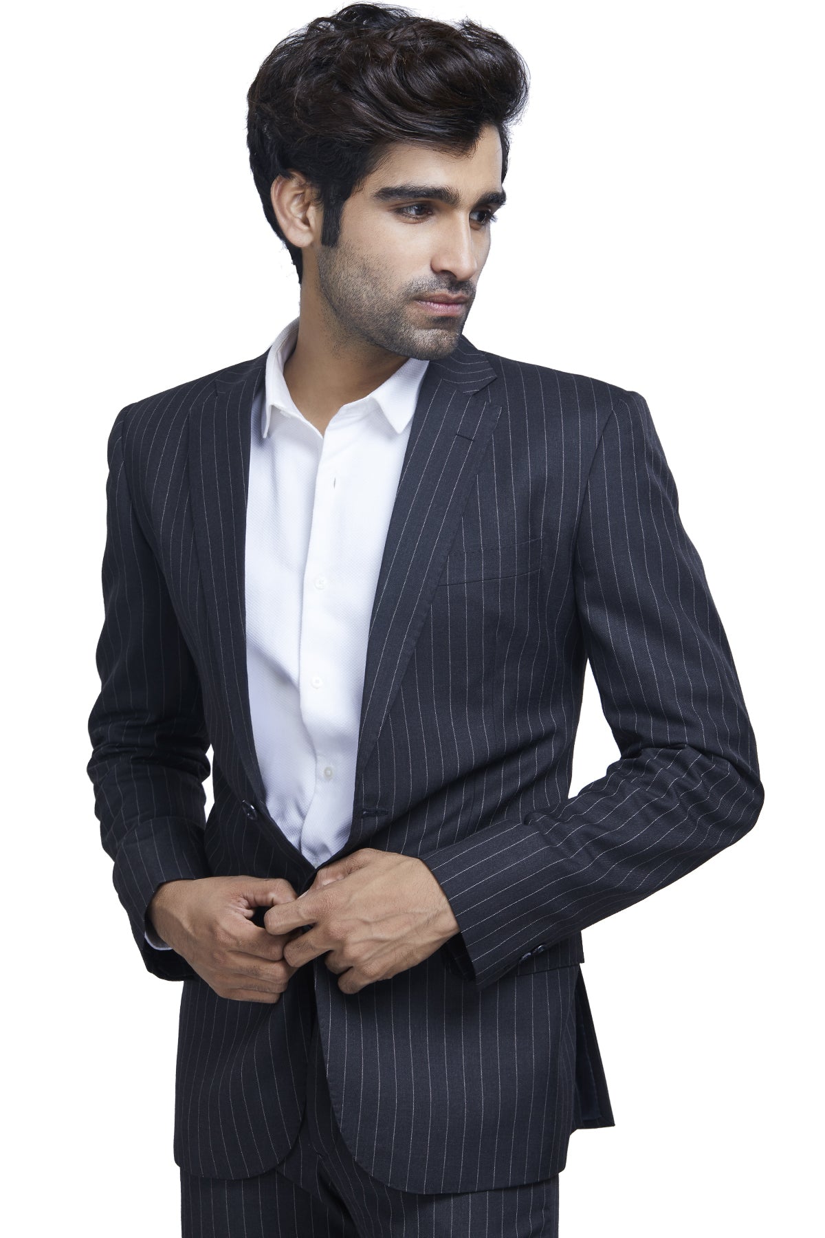 Black wide striped suit – - Main Image