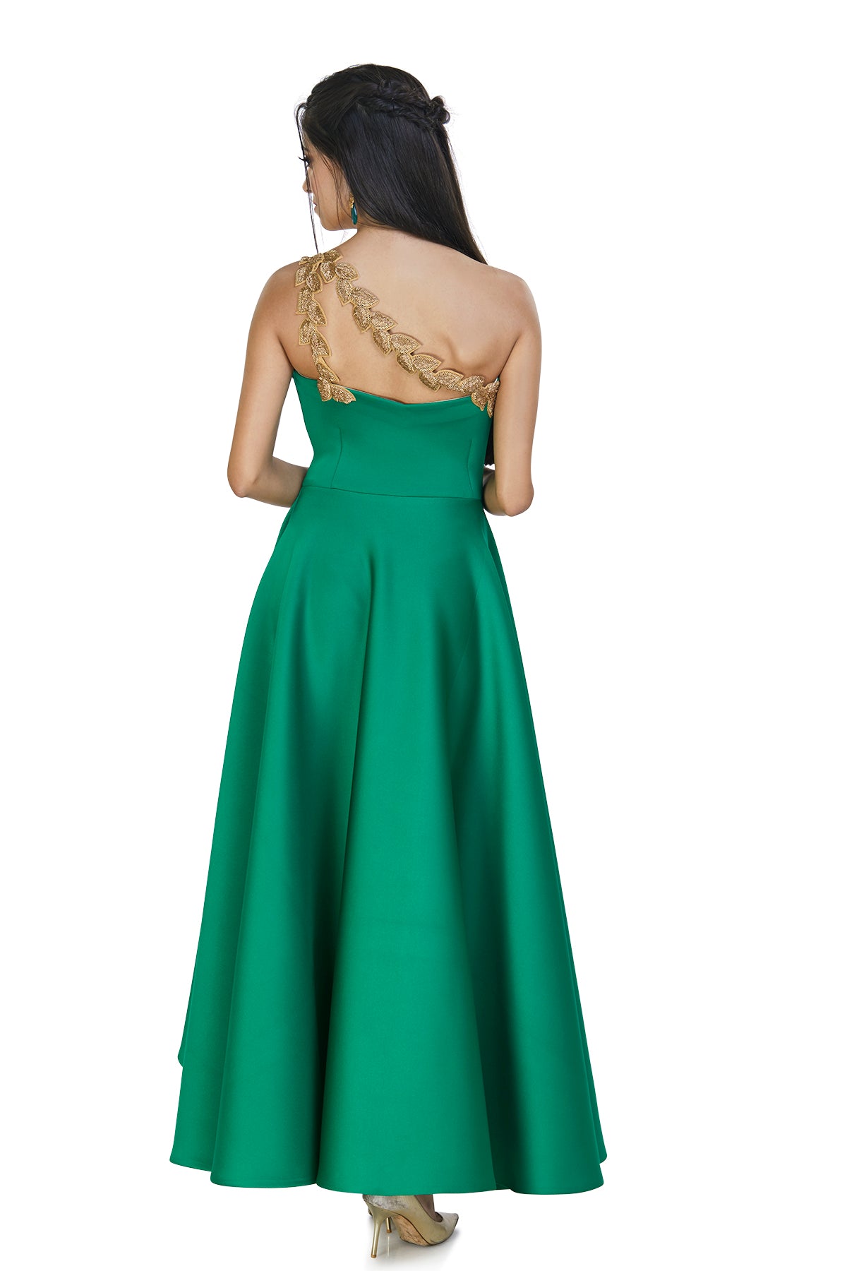 Green One Shouldered Gown