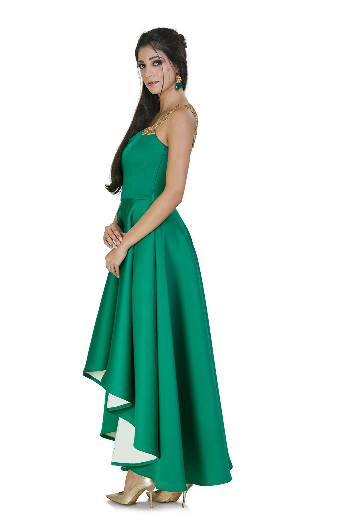 Green One Shouldered Gown