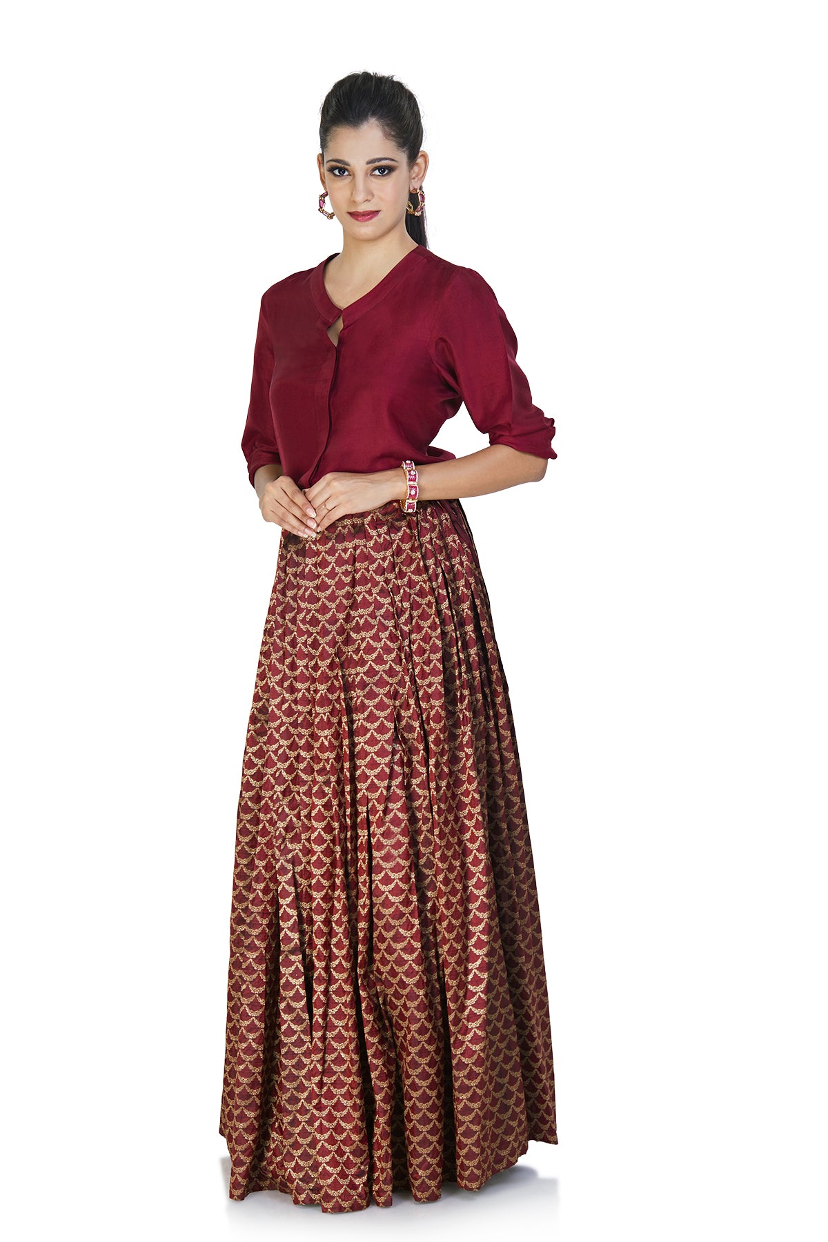 Maroon shirt and skirt set – - Main Image