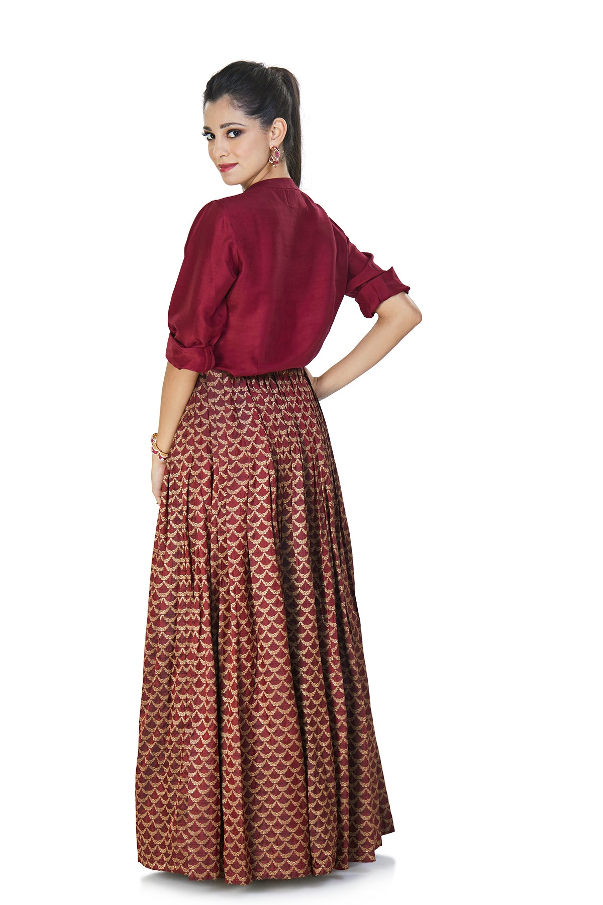 Buy Trendyol Trendyol Women Maroon Solid Front Slit Fringe Detail Ruched  Straight Skirt at Redfynd