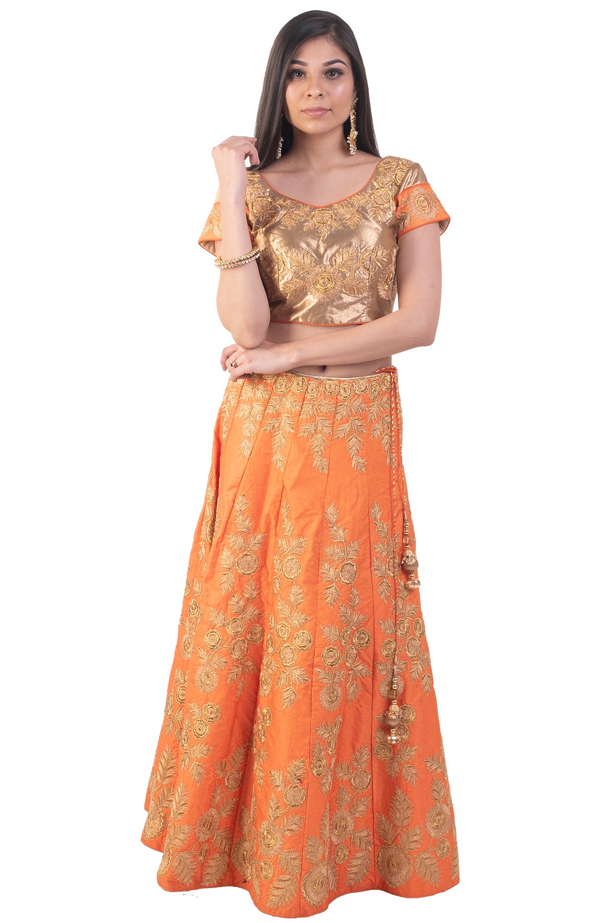 Orange Lehenga With Gold Floral Work