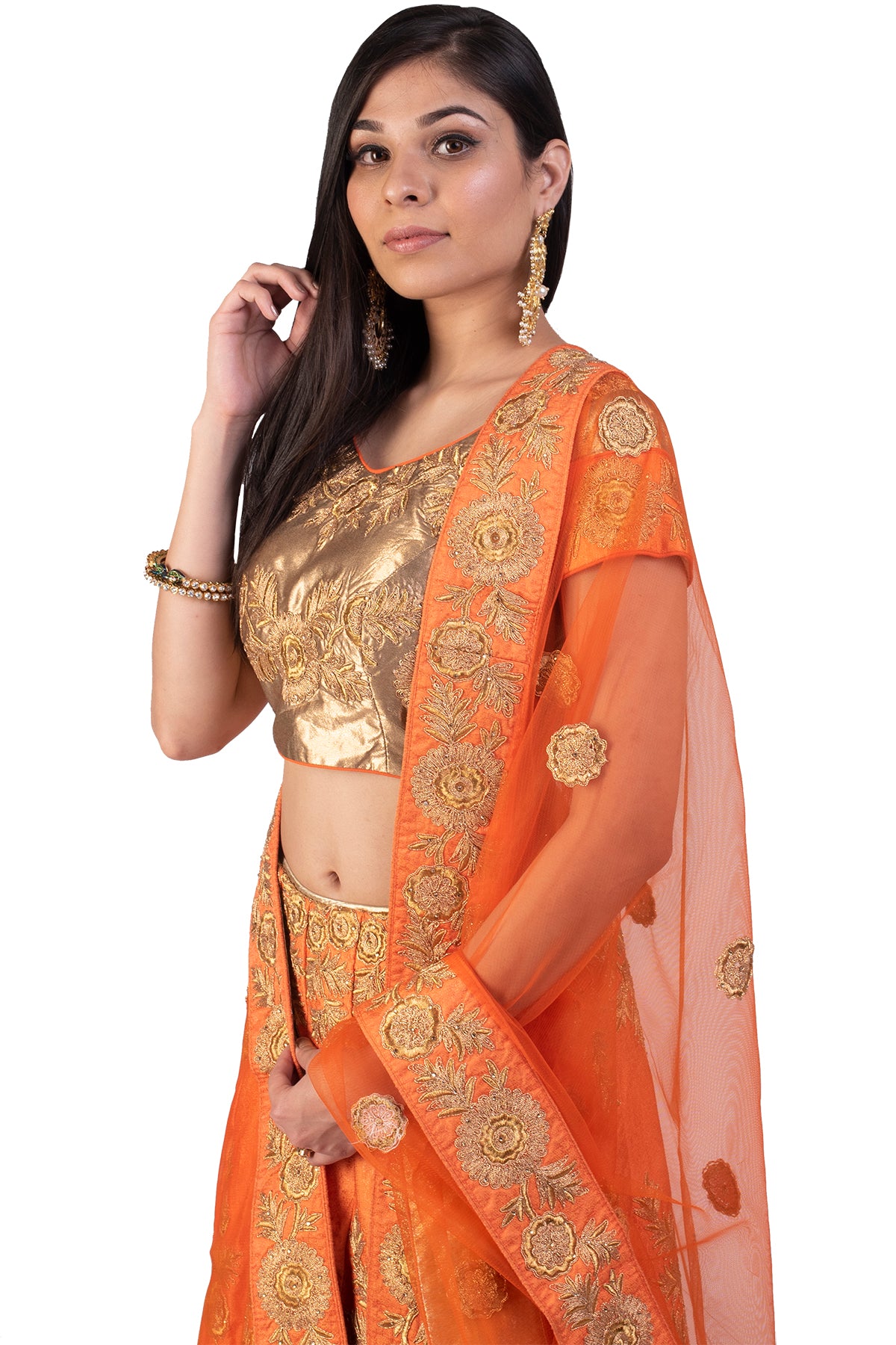 Orange Lehenga With Gold Floral Work