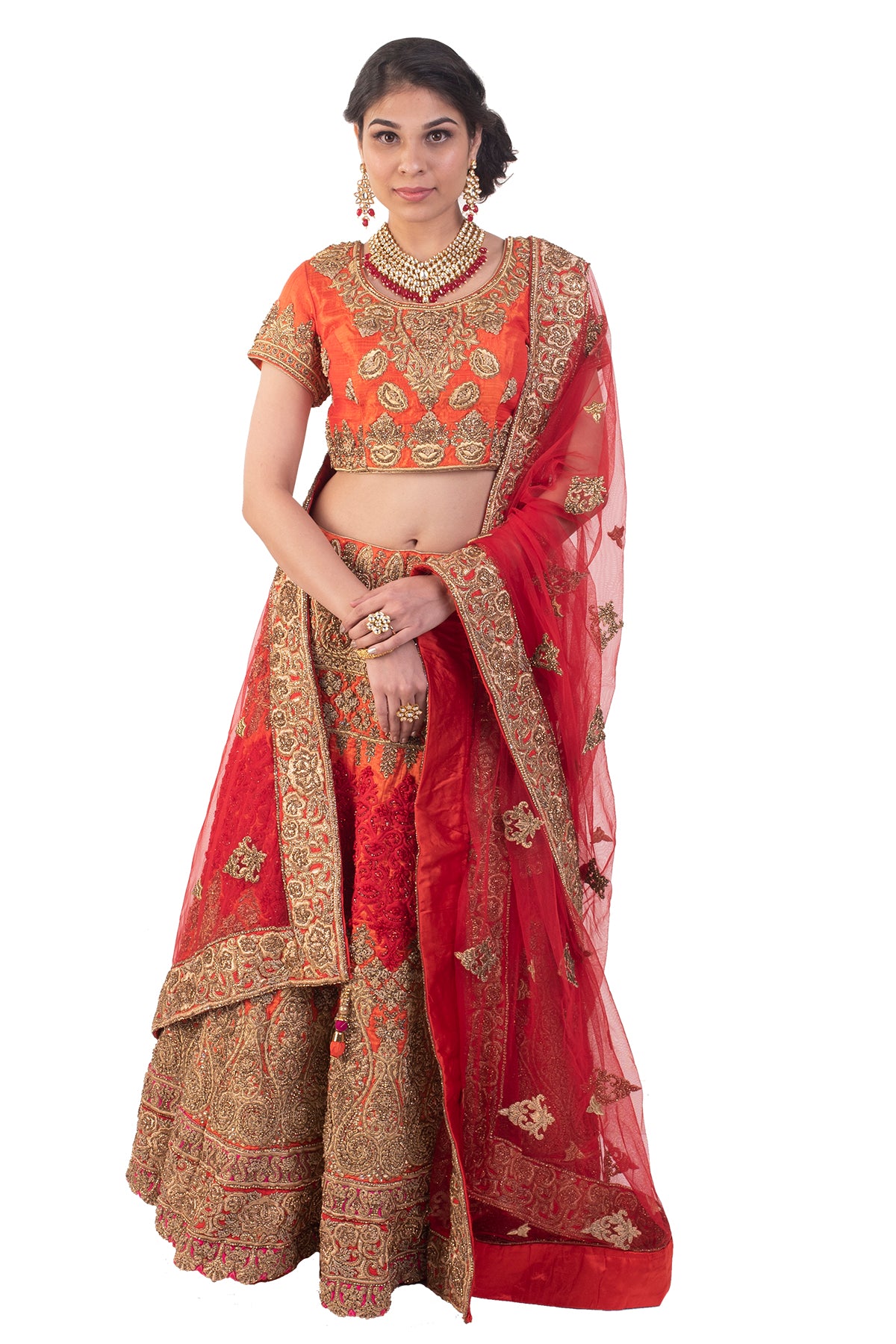 Orange Color Zari weaving Work Jacquard Paithani Lehenga Cho