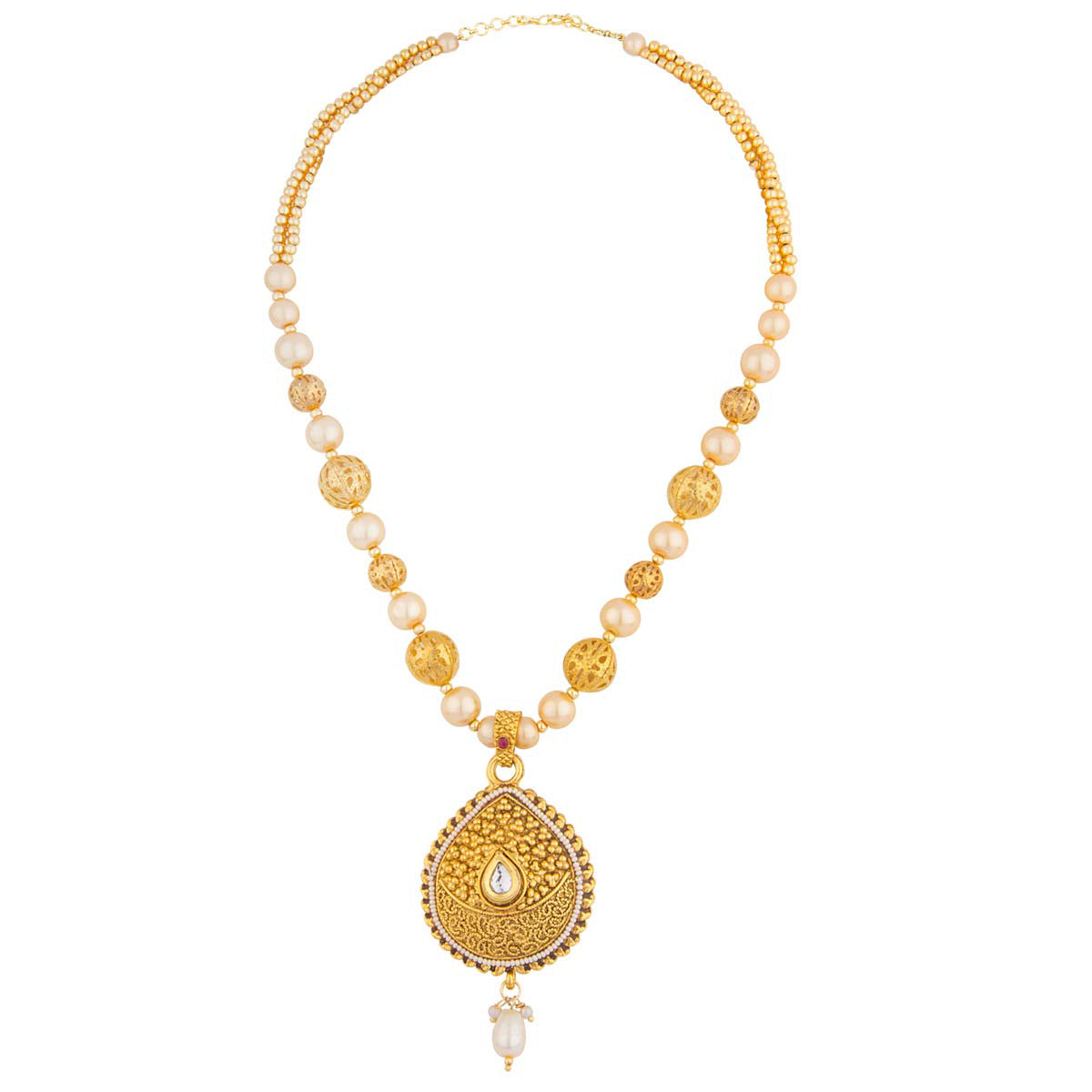 Traditional Gold and Pearl Drop Necklace Set