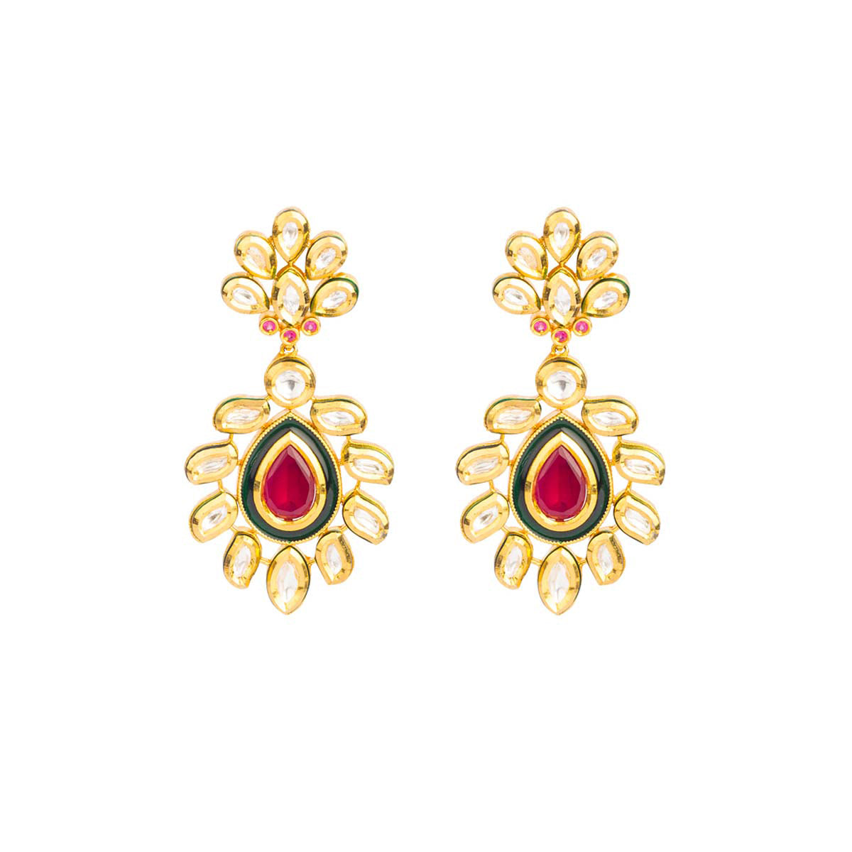 Raw, unfiltered and uncut - these earrings have a pink drop with a green outline and uncut stones - keeping you in the Indie zone. 