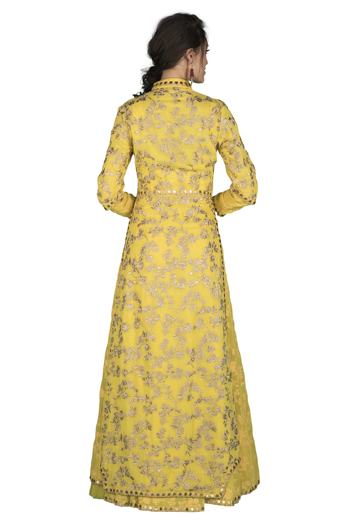 Yellow embroidered jacket gown