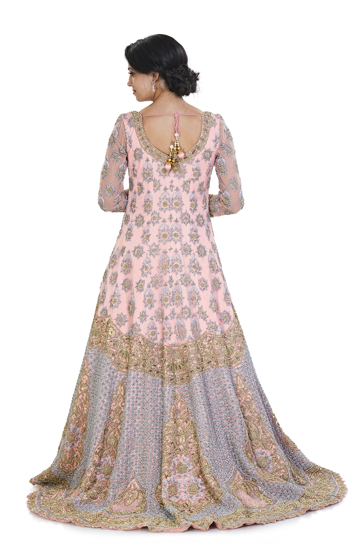 Baby pink lehenga with long top and dupatta