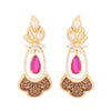 This earring is curated with shiny crystals, red tear drop shapped stone in the middle and beautiful design at the bottom.