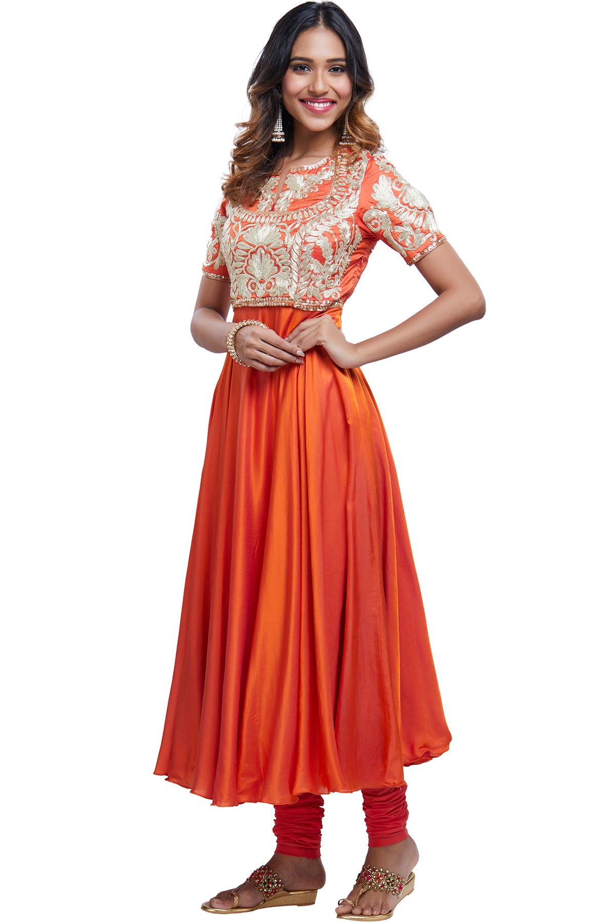 Orange dori work anarkali