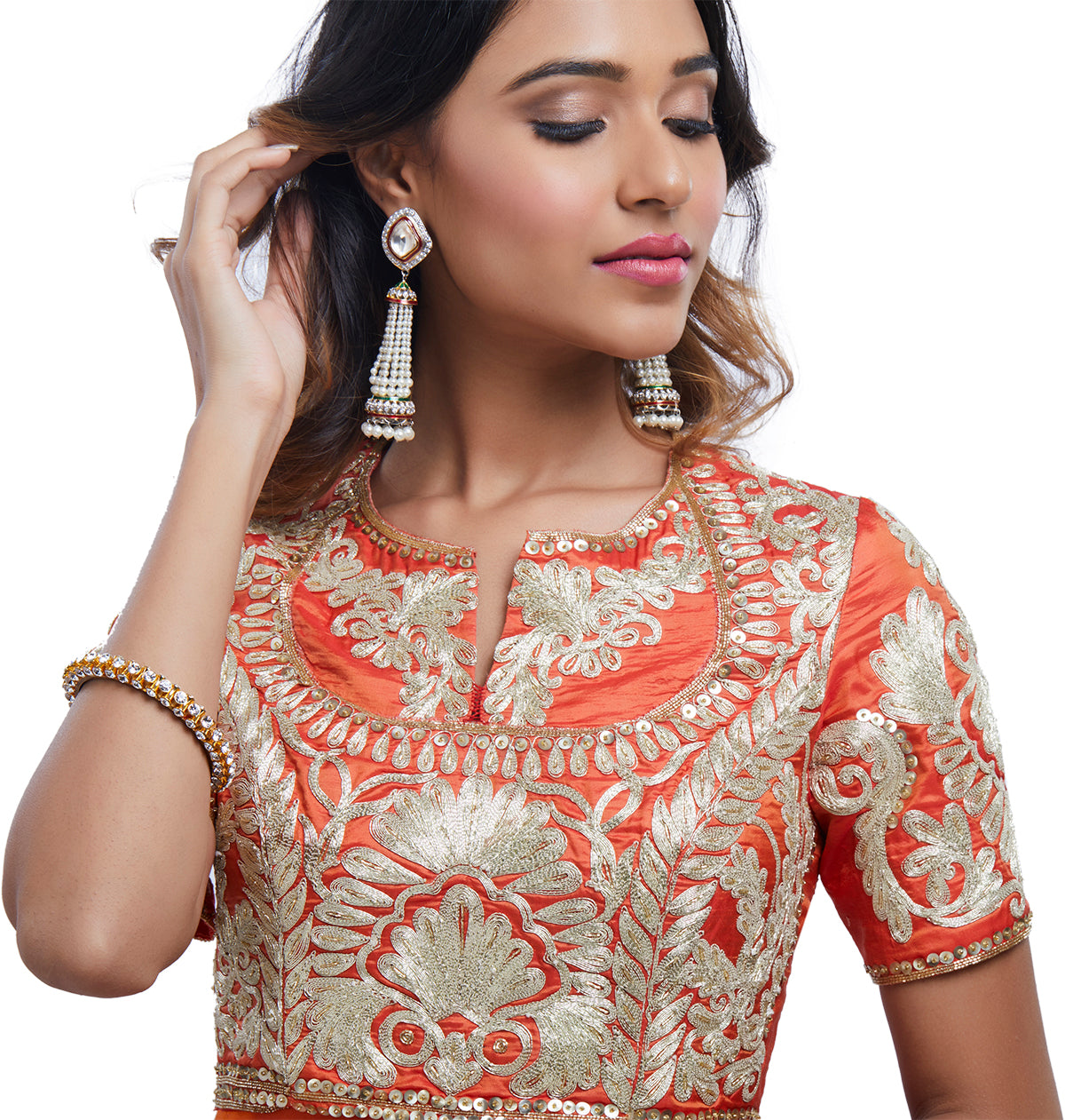 Orange dori work anarkali