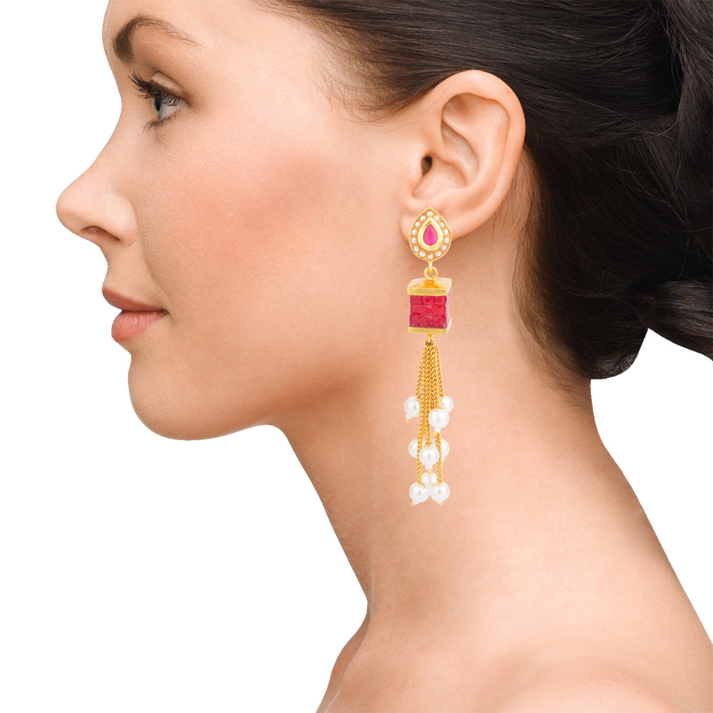 Pink box shaped earring