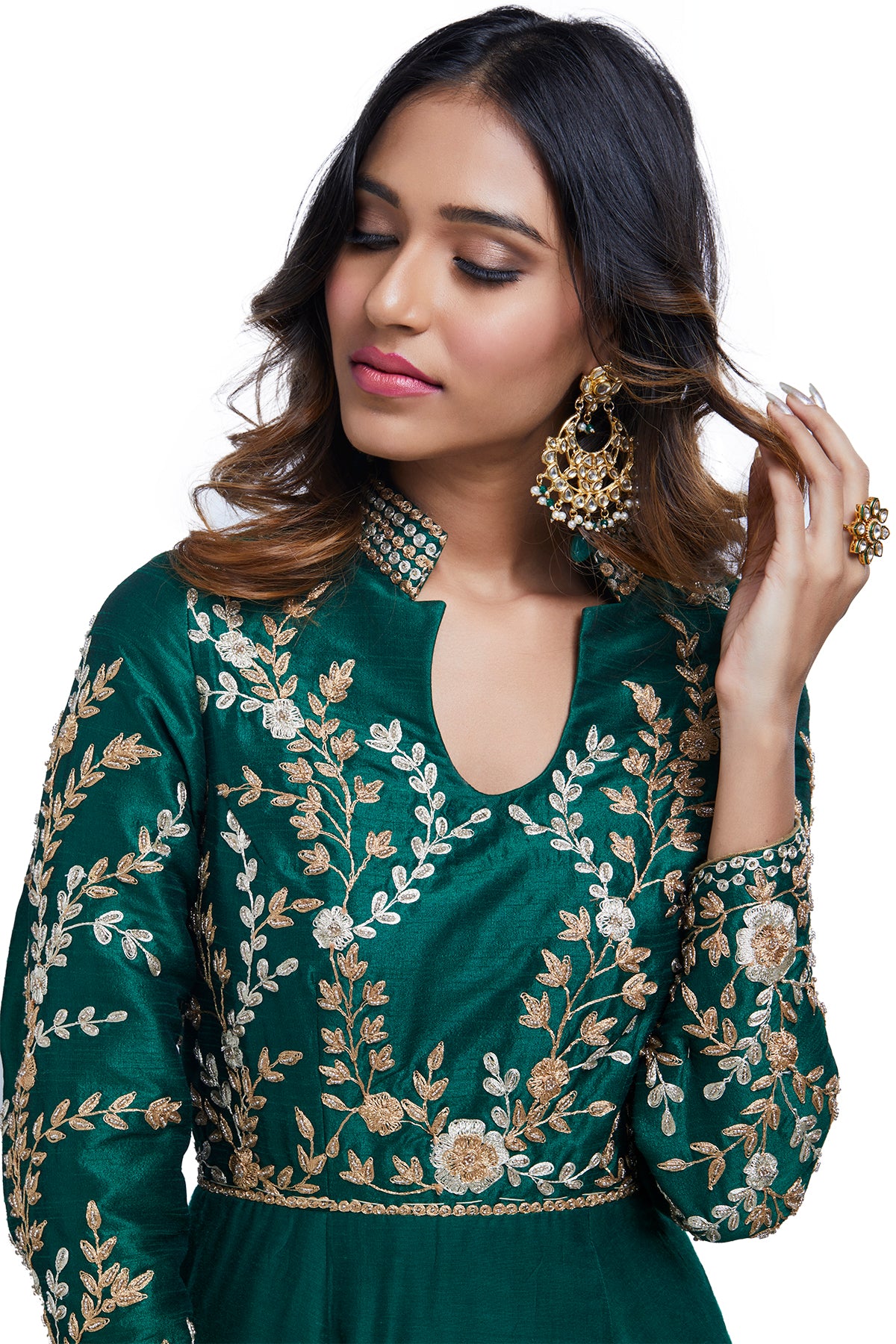 Bottle Green Dori Work Anarkali Gown