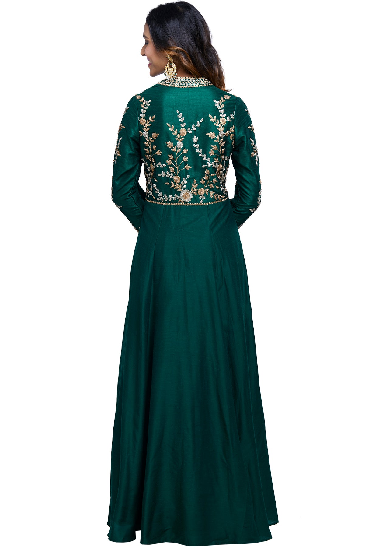 Bottle Green Dori Work Anarkali Gown