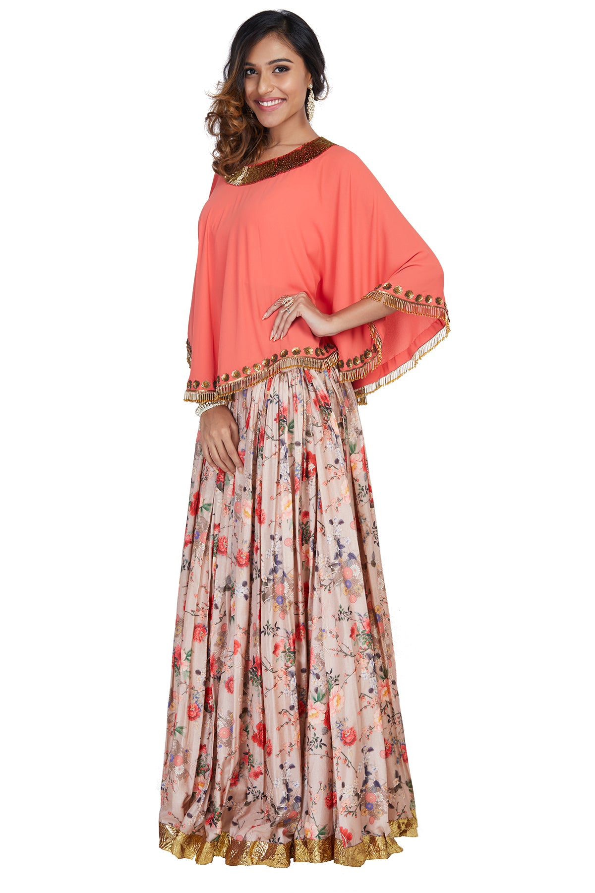 Cape Blouse and Printed Skirt