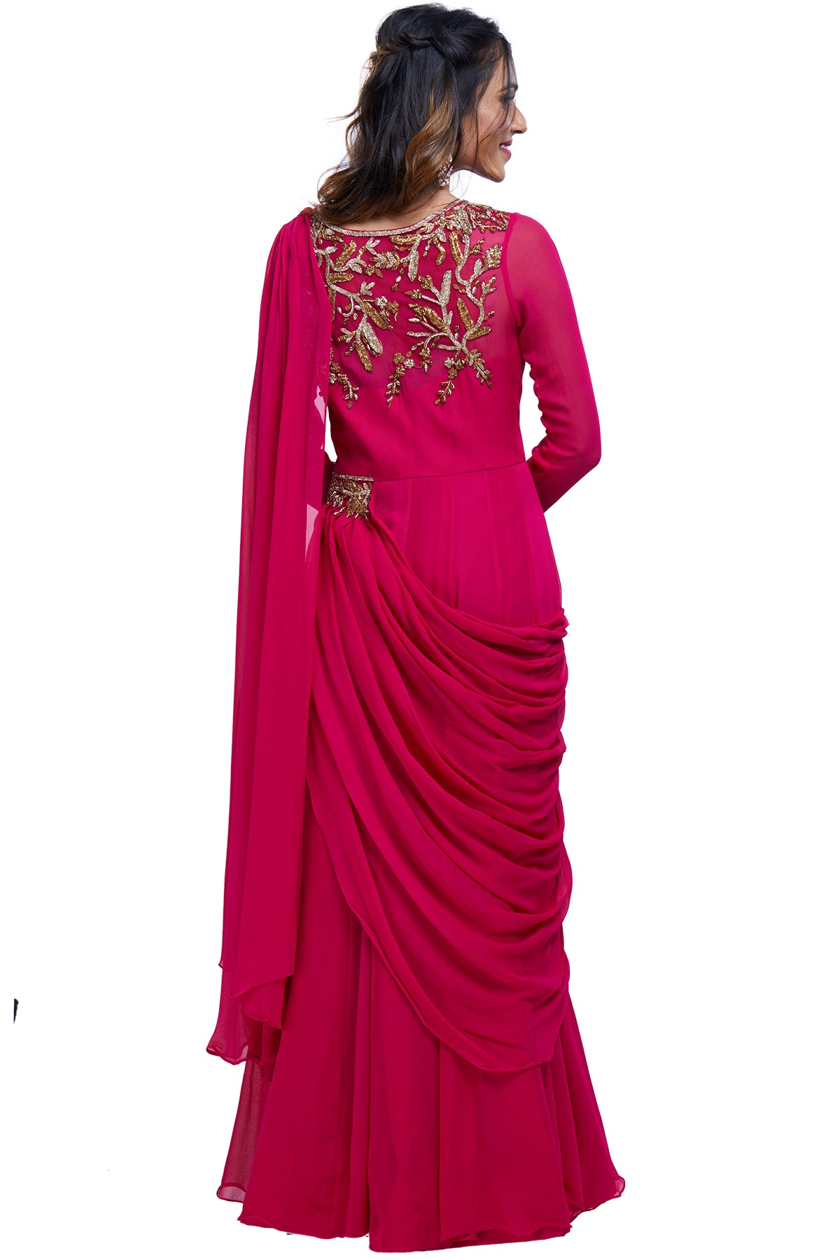 Magenta Draped Anarkali Gown