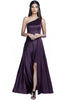 With a tight-fitted bodice to flaunt your curves and a one-shoulder style to have heads turning, make all the right vows toward high fashion with this Purple double layered cocktail dress that is short on the inside with a pleated full-length polyester drape.