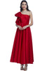 Look drop red gorgeous in this one-shoulder red gown simmering in its silhouette and sealed with its ruffled sleeves. 