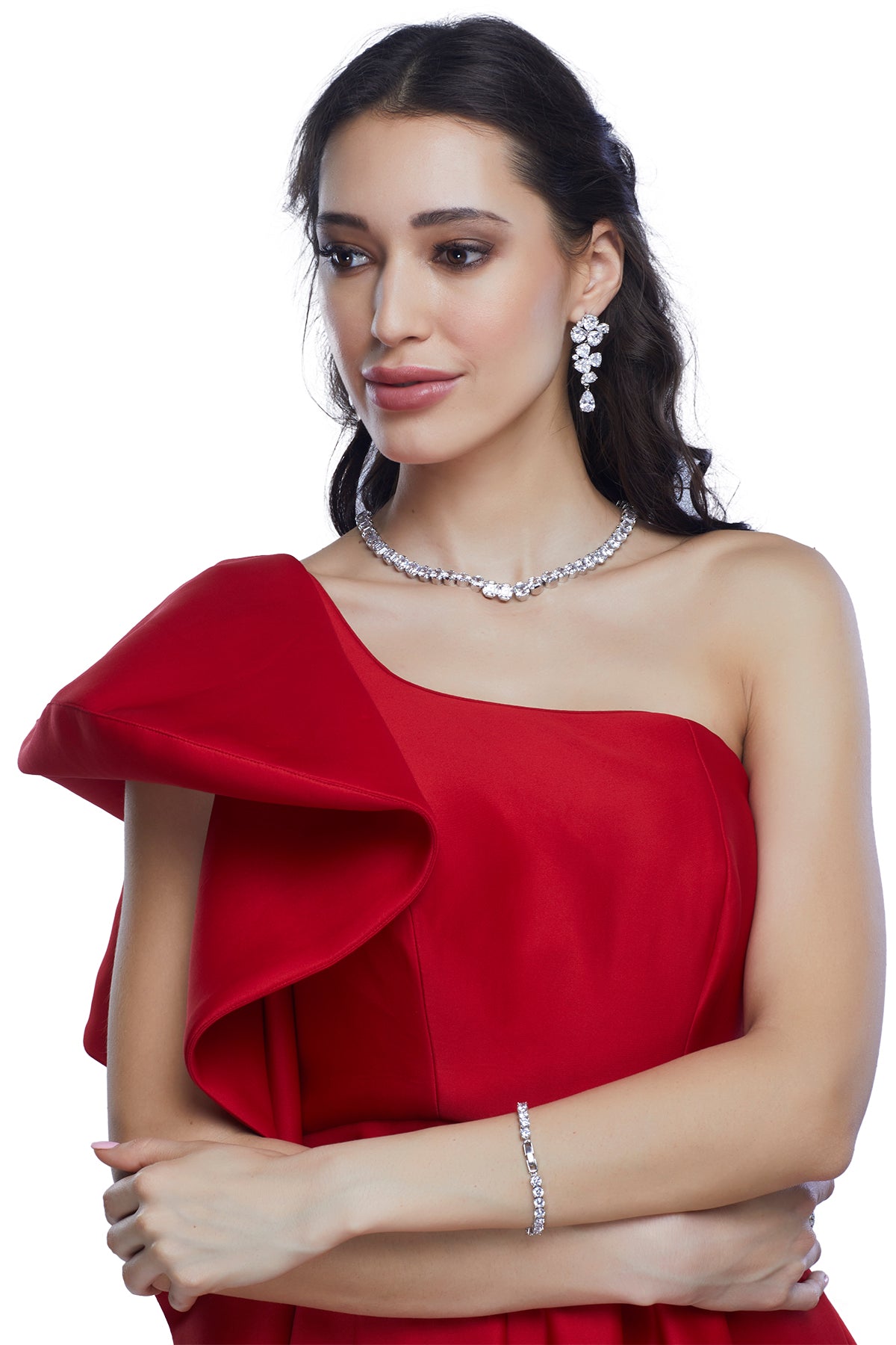 Red one shoulder gown