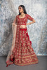 Red Velvet and Peach Embroidered Lehenga Set