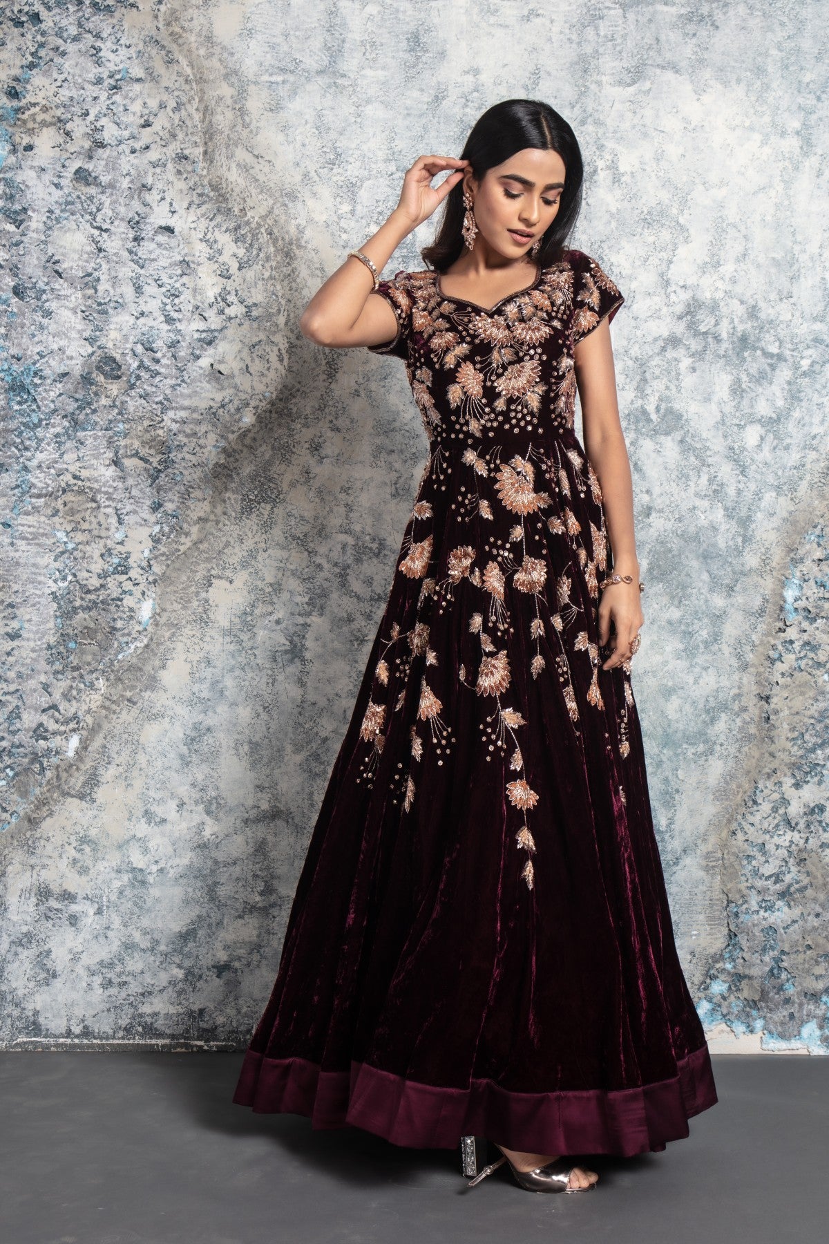 Wine Purple Embroidered Gown