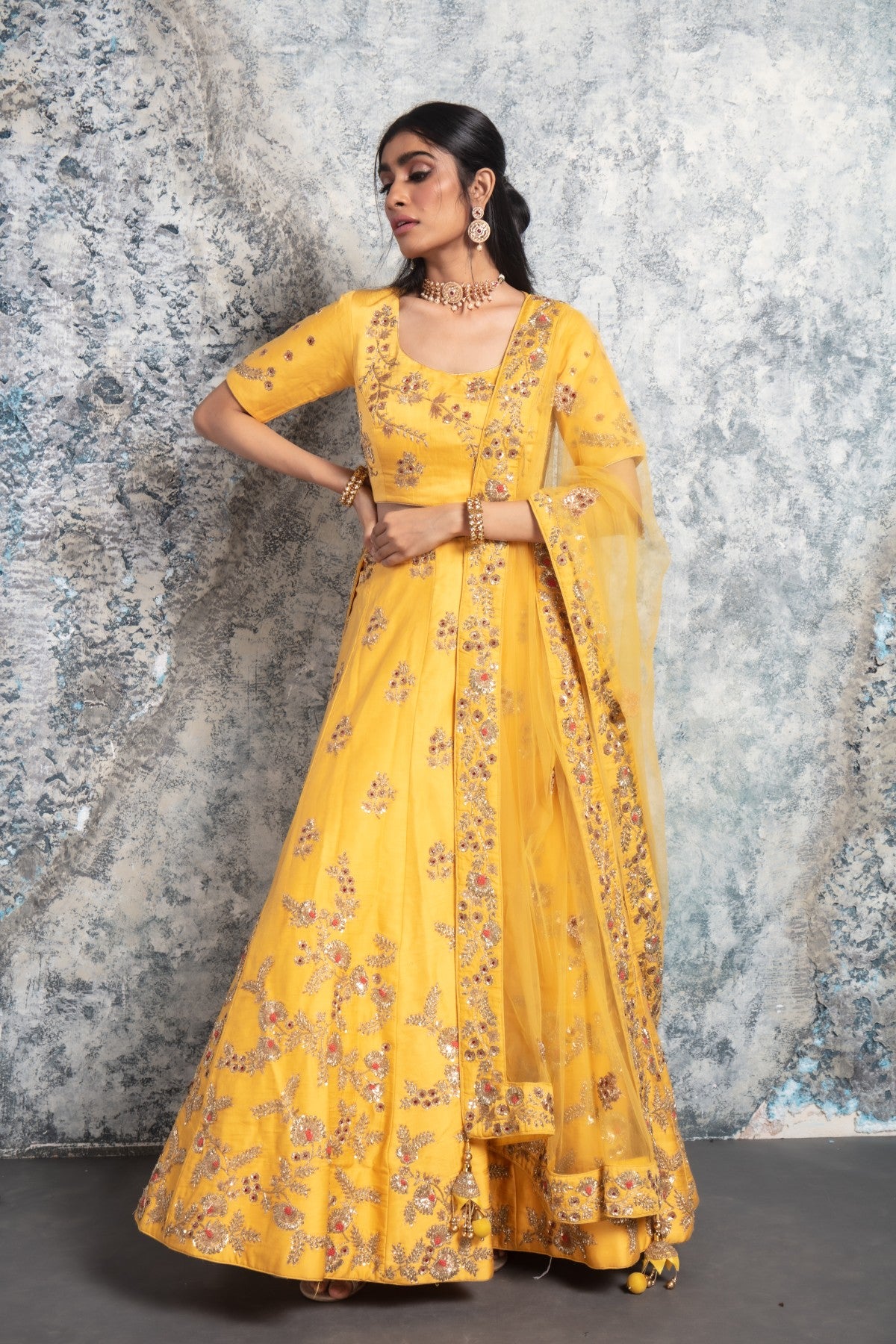 Yellow Embroidered Lehenga