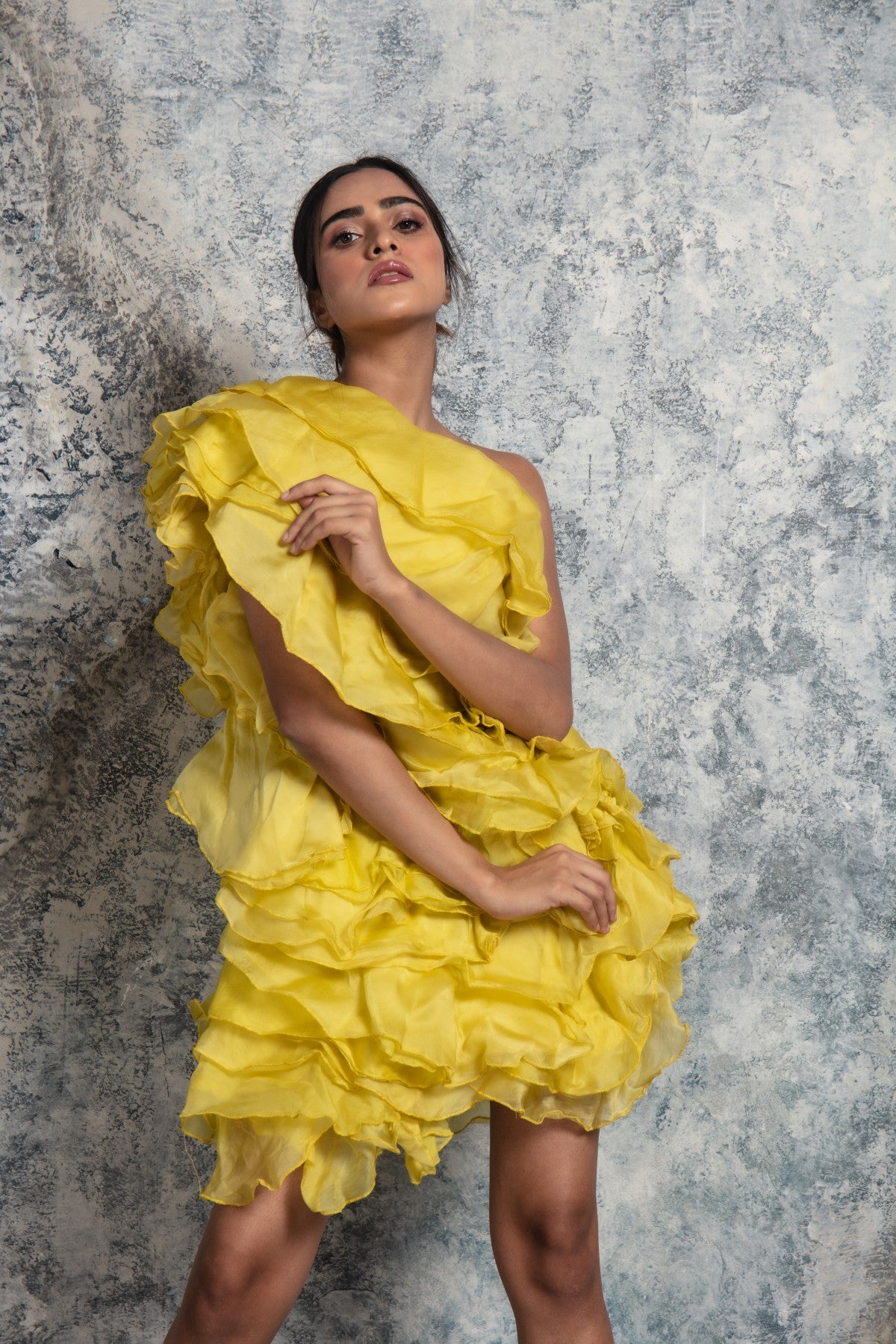 Yellow Ruffled Short Dress