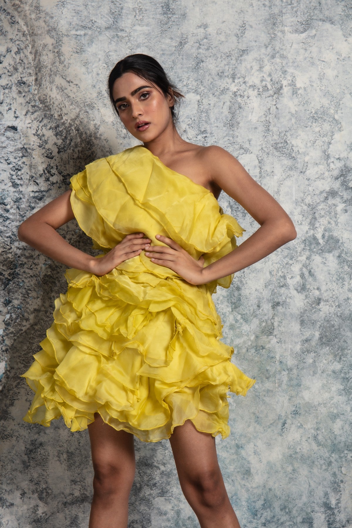 Yellow Ruffled Short Dress