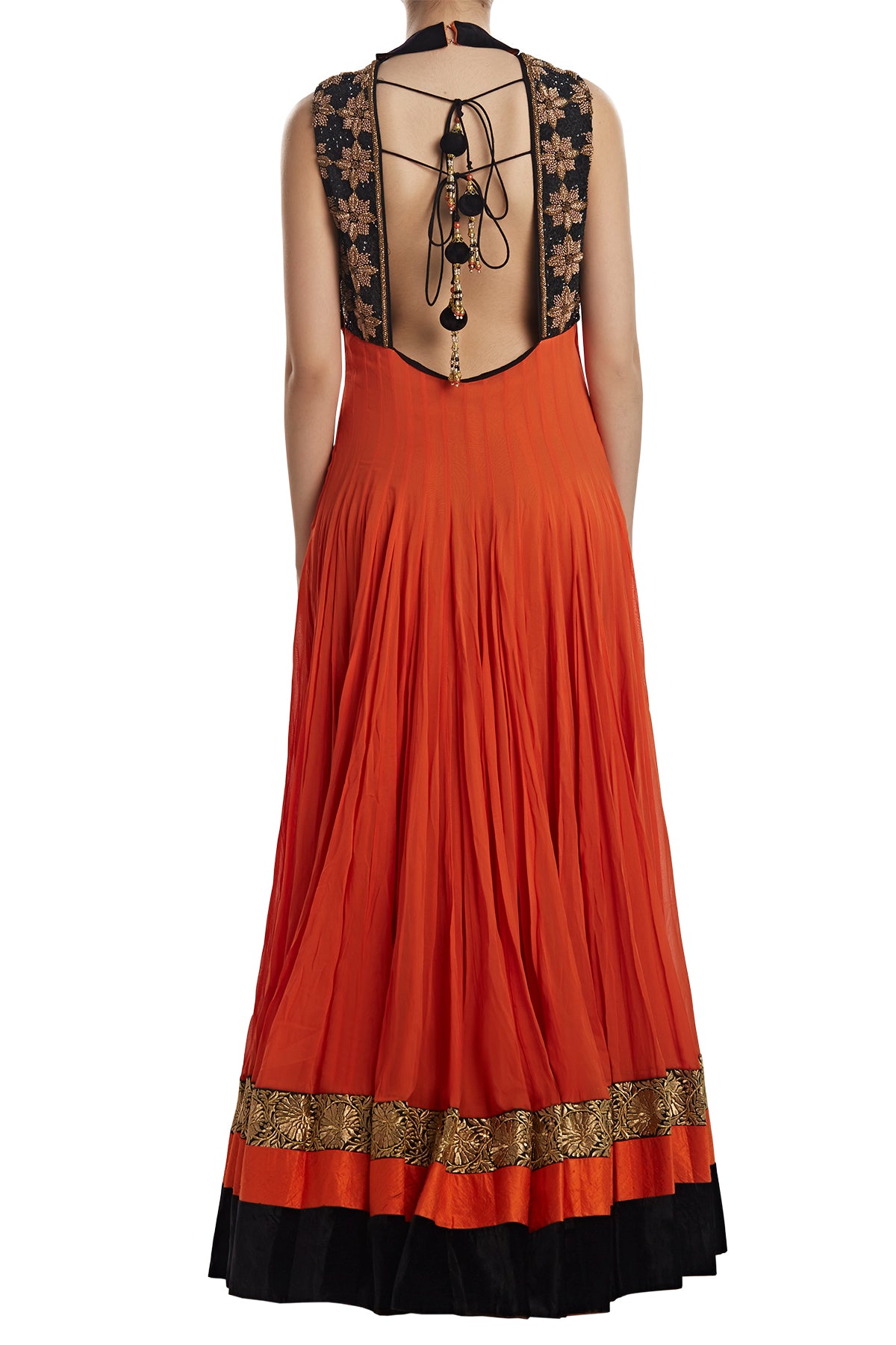 Orange And Black Anarkali Gown