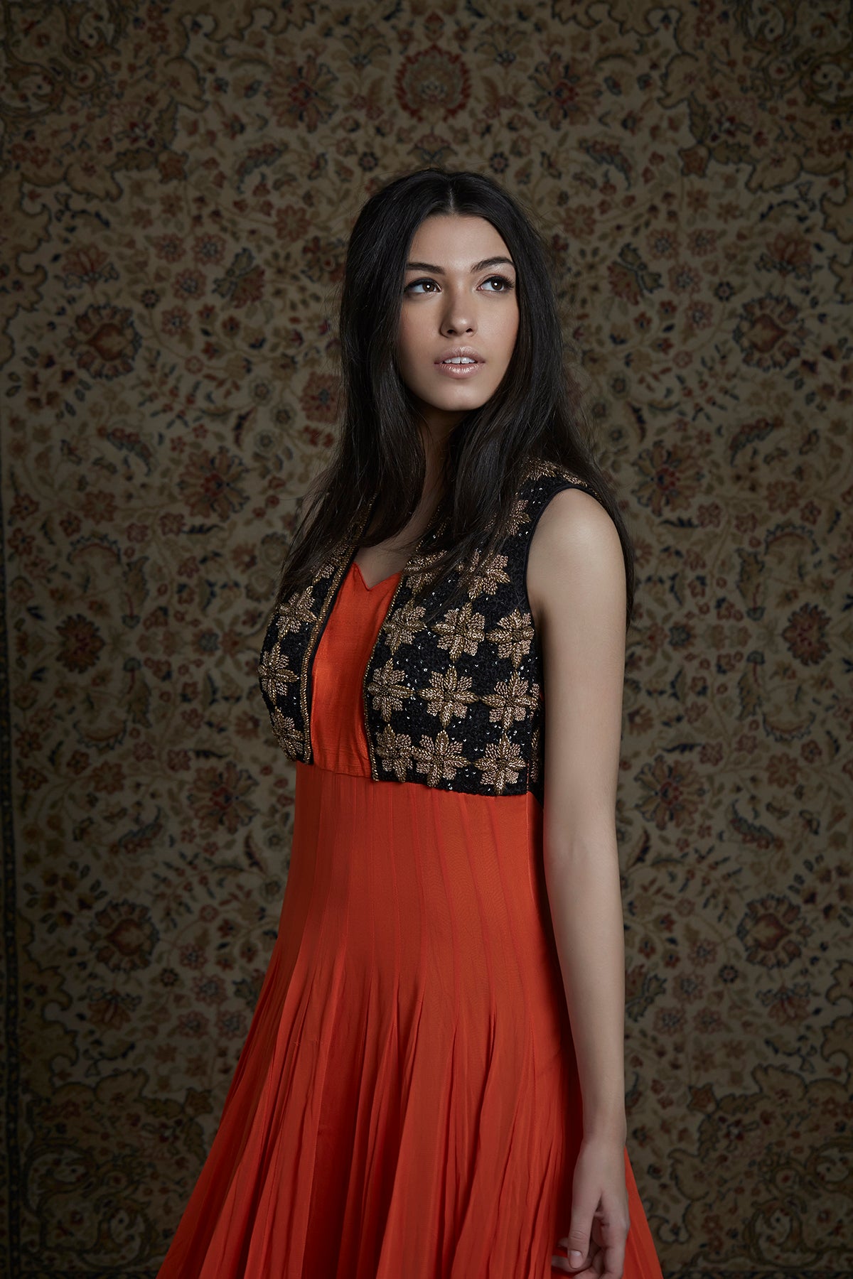 Orange And Black Anarkali Gown